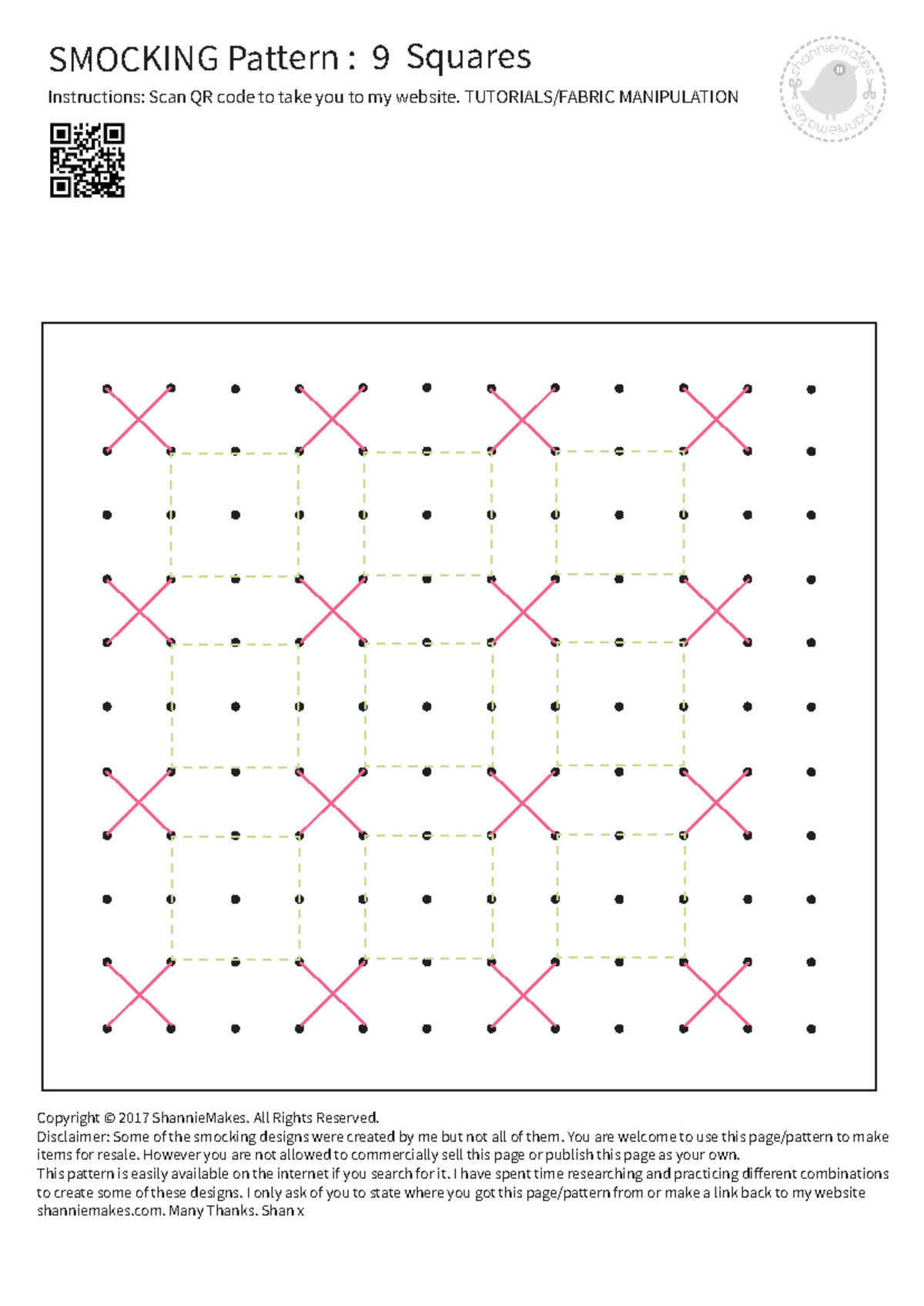 SMOCKING Pattern: 9 Squares Instructions & Copyright Info - Studocu