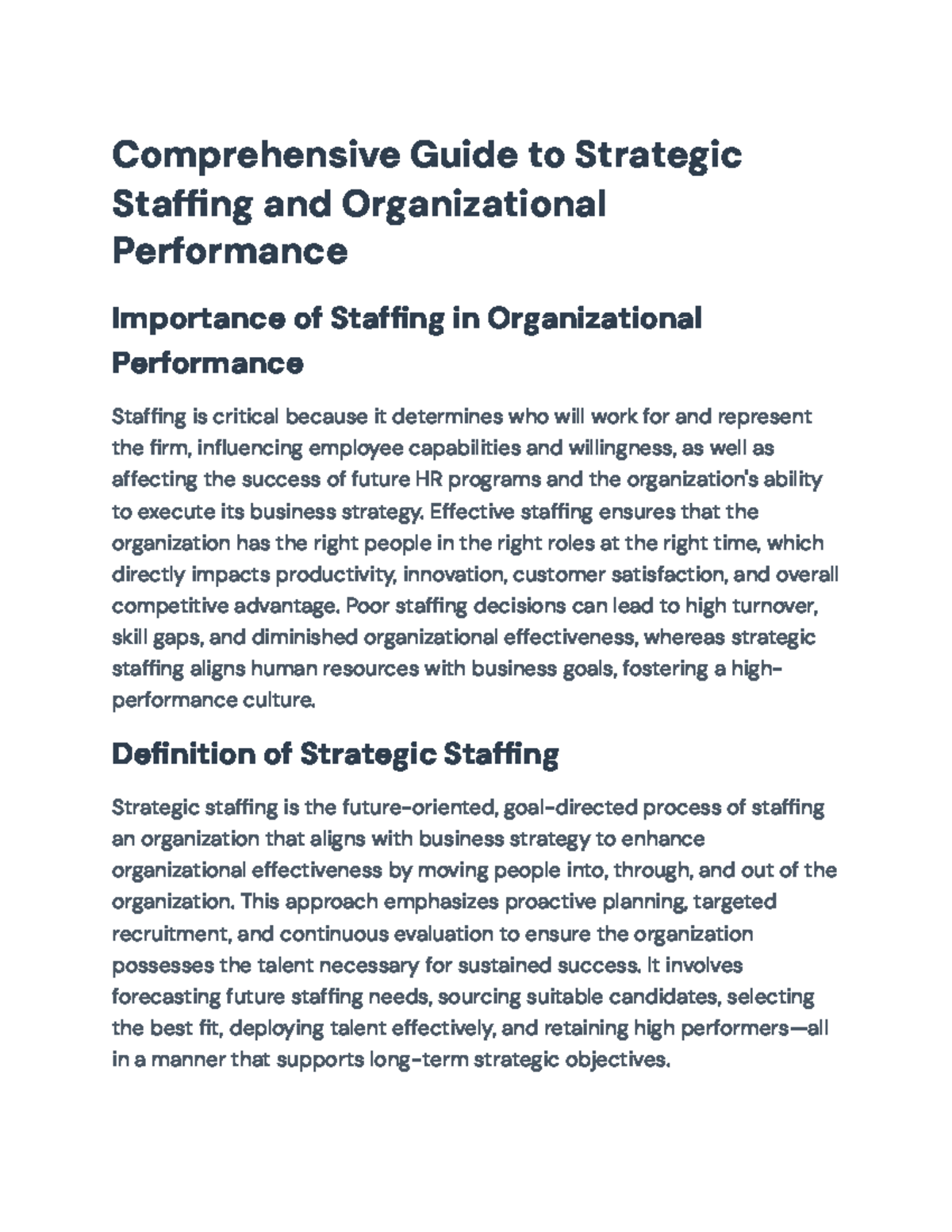 Comprehensive Guide to Strategic Staffing (HRM 401) for Organizational ...