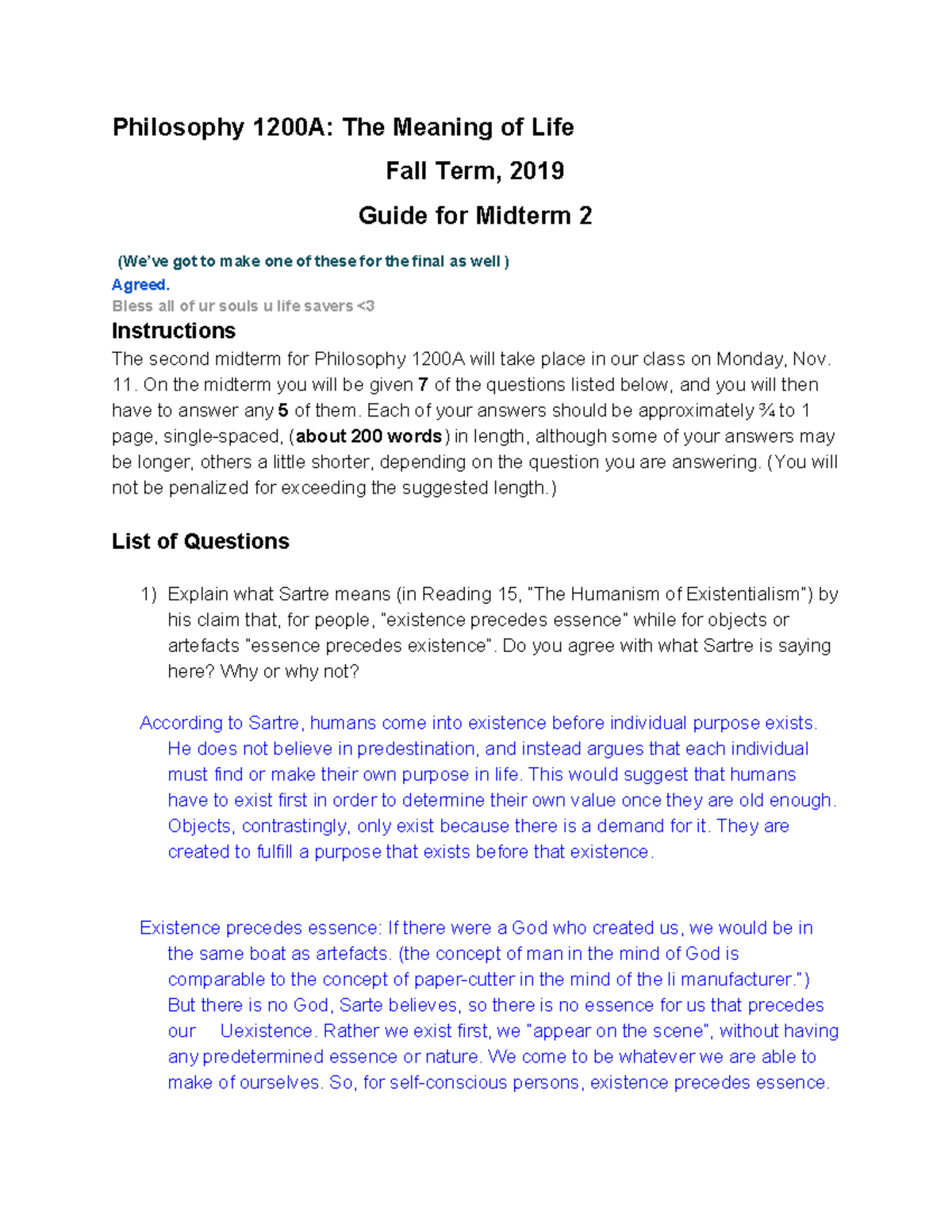PHIL 1200A: Midterm Study Guide & Questions, Fall 2019 - Studocu