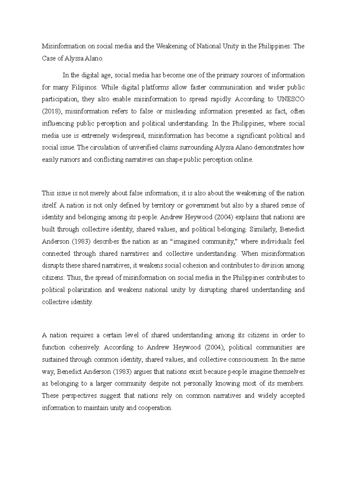 Misinformation and National Unity in the Philippines: The Alyssa Alano ...