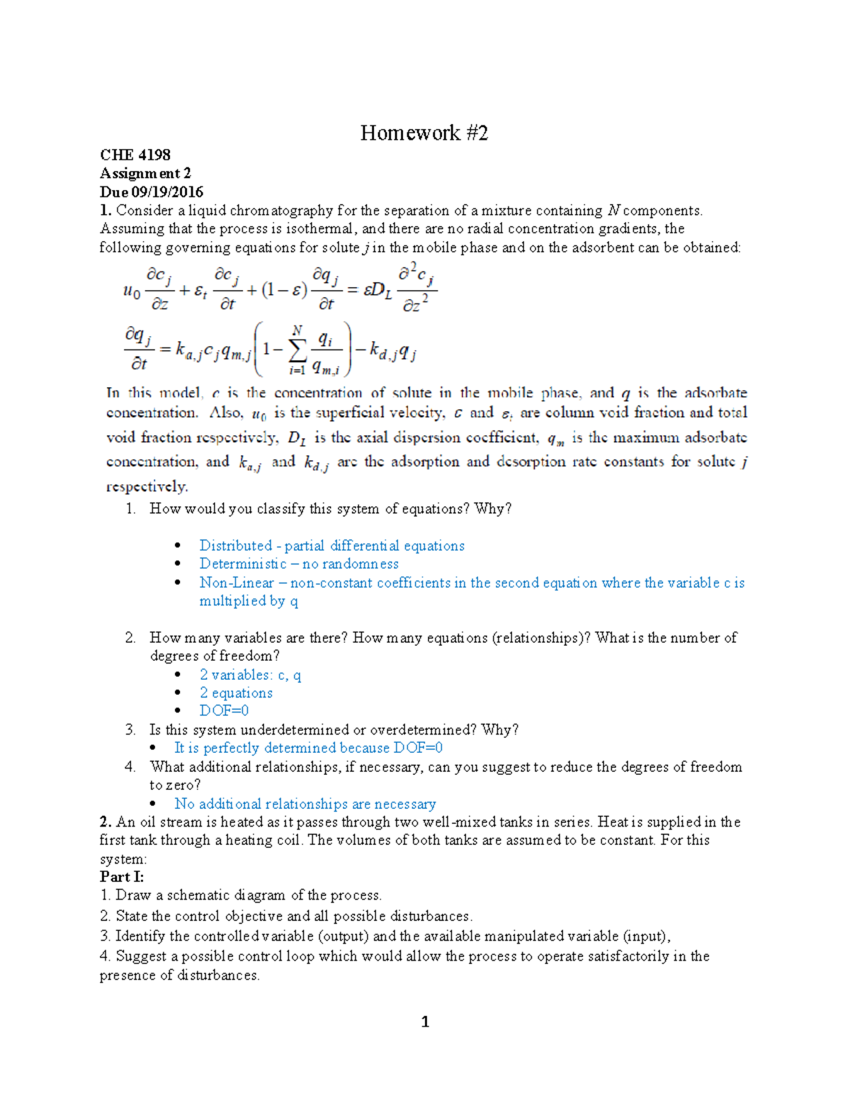 Homework 2 - Control Systems Analysis for CHE 4198 - Studocu