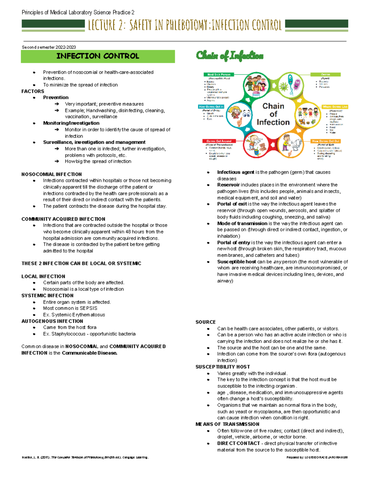 Lecture 2 PMLS2: Infection Control & Safety in Phlebotomy - Studocu