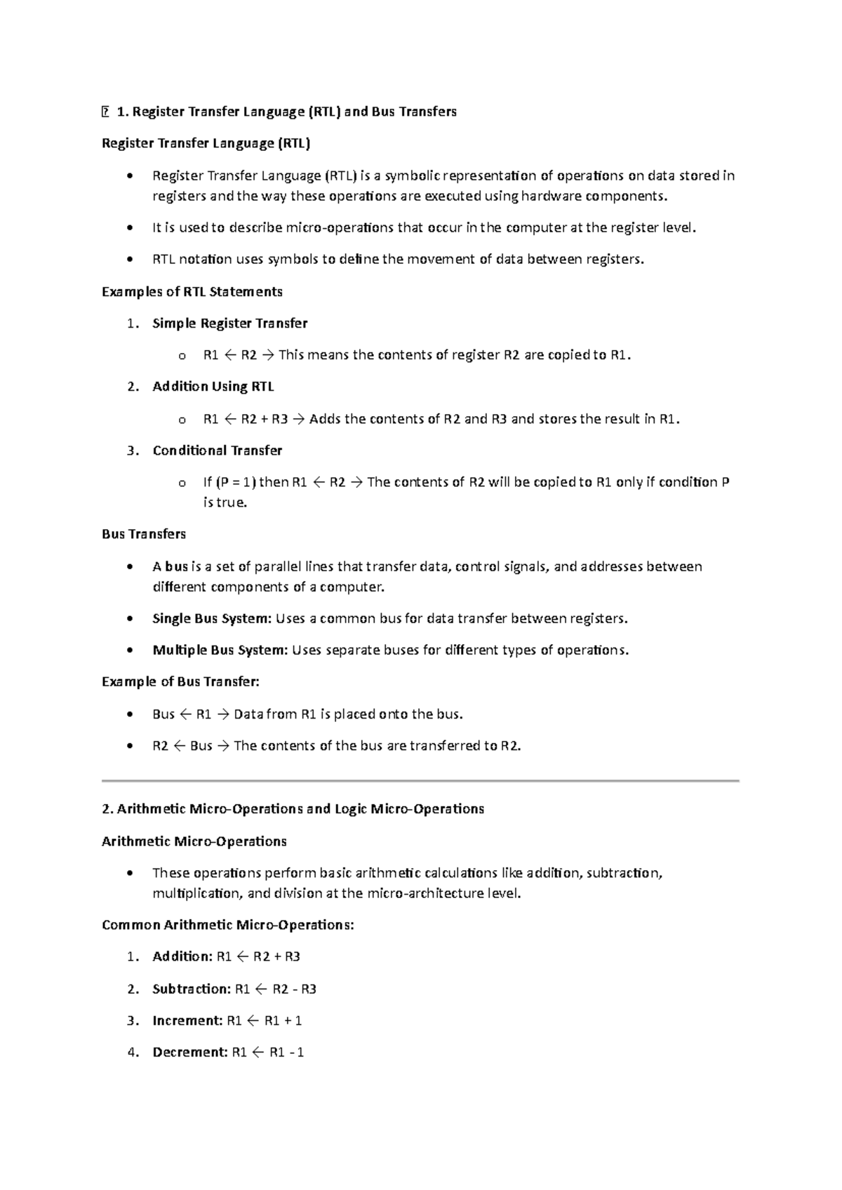 COA - Register Transfer Language and Computer Organization Notes - Studocu