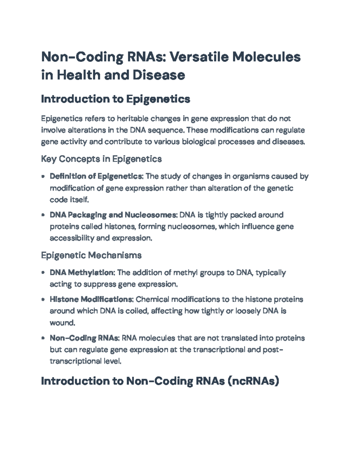 Non-Coding RNAs and Epigenetics: Roles in Health and Disease - Non ...