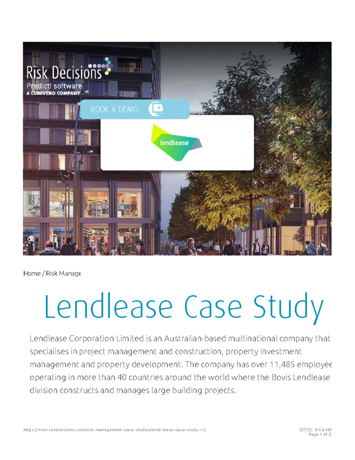 Lendlease case study: risk management in Stratford City project - Studocu