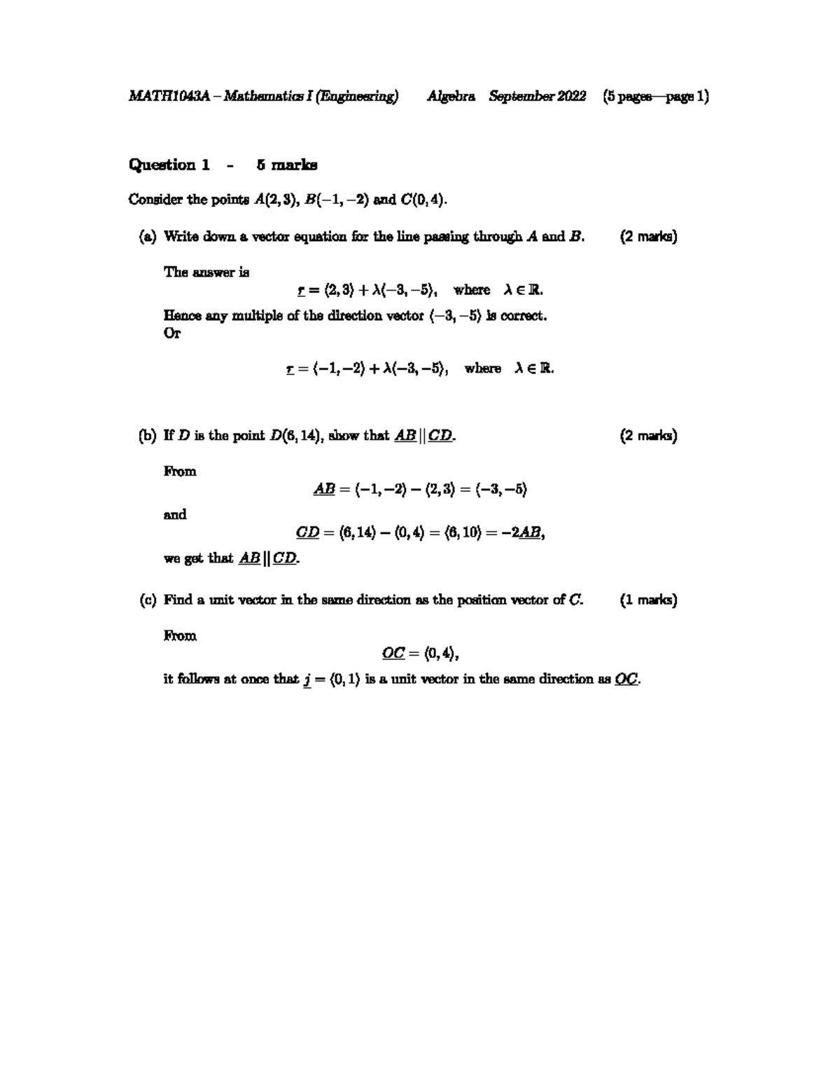 MATH1043 Algebra Block Test 2022 Memo - Studocu