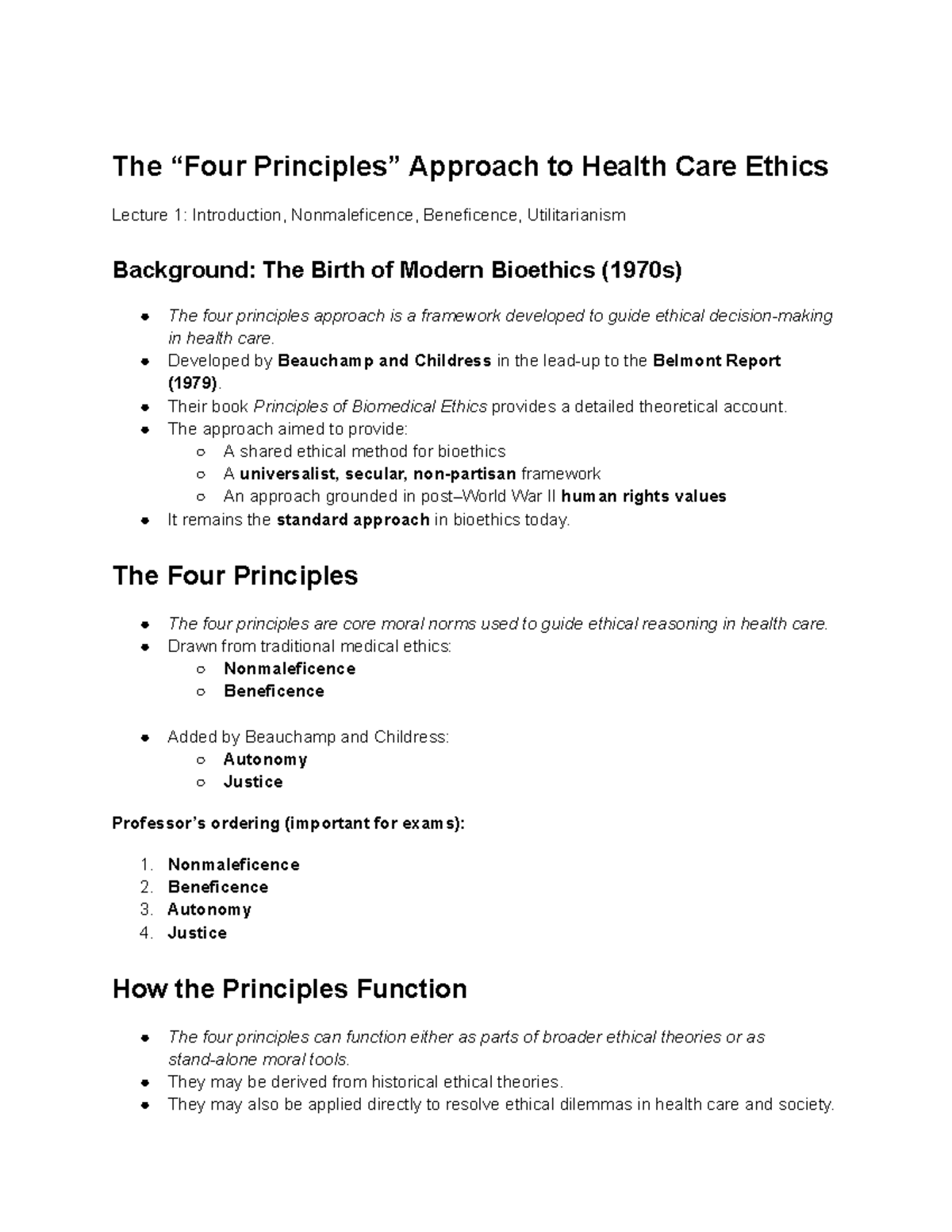 Bioethics 101: Principles of Nonmaleficence and Beneficence - Studocu