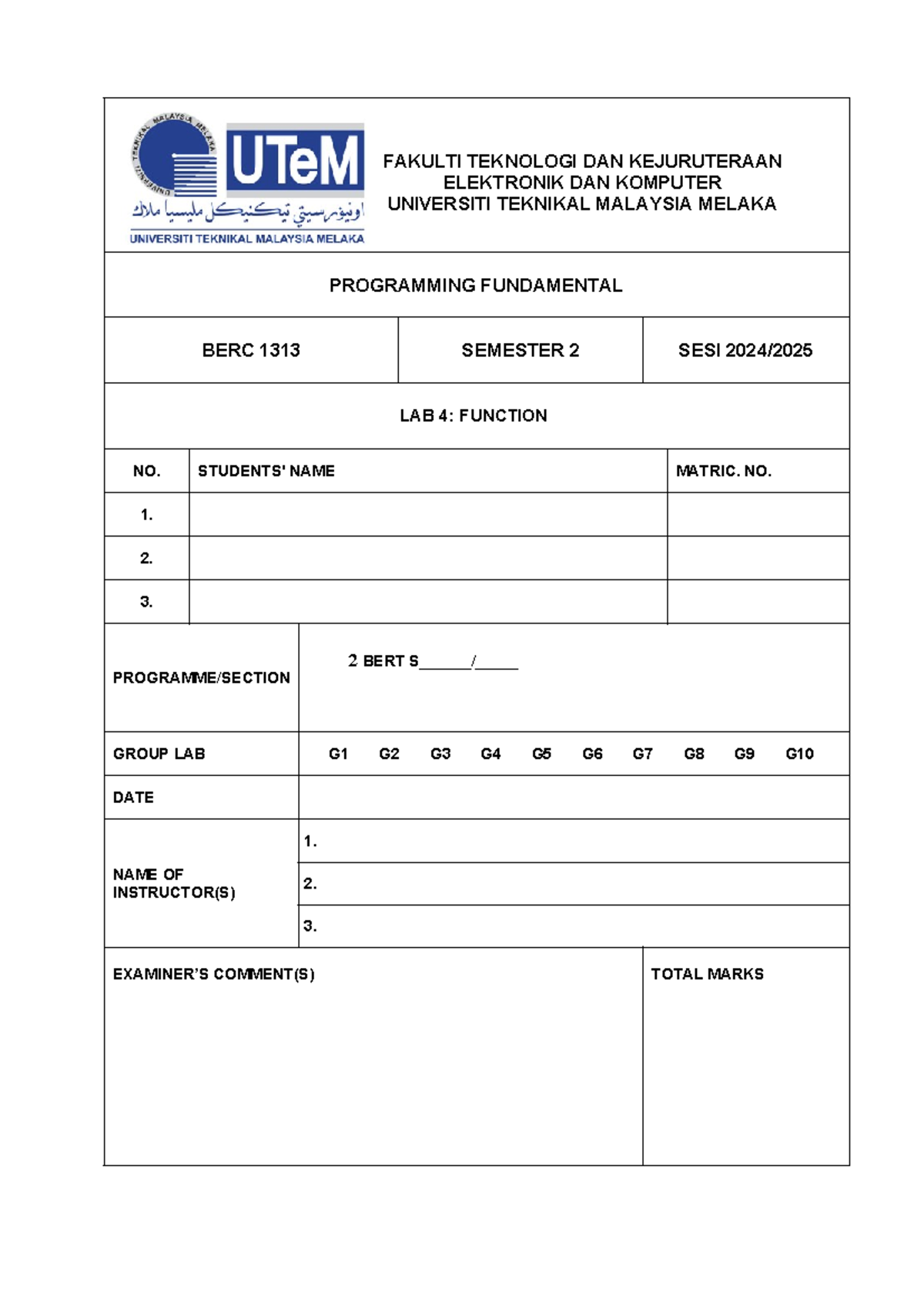 BERC 1313 Lab 4: Functions Assessment and Programming Tasks 2024/2025 ...