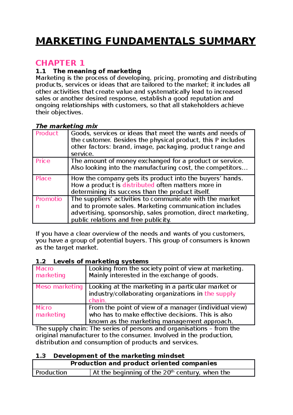 Marketing Fundamentals Summary: Key Concepts and Strategies (MKT101 ...