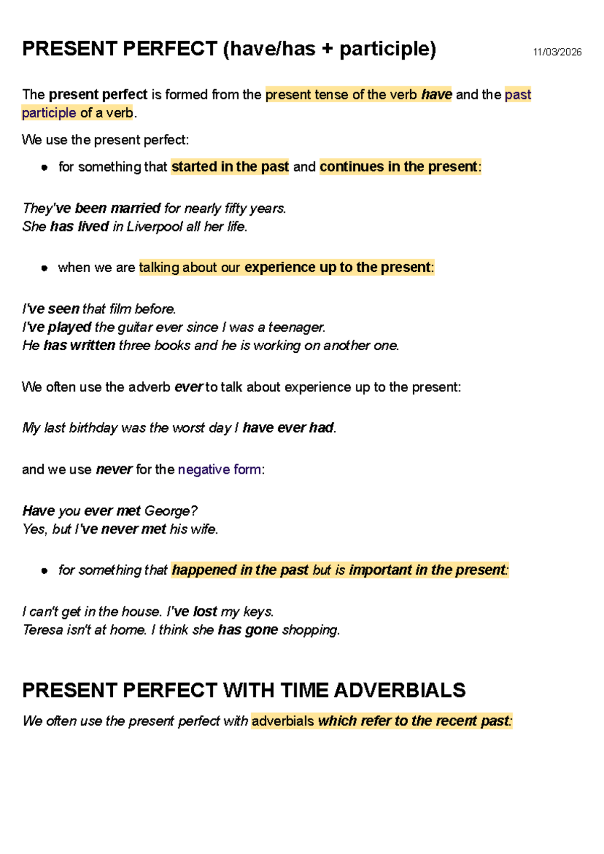 Present Perfect: Understanding Usage and Examples - Studocu