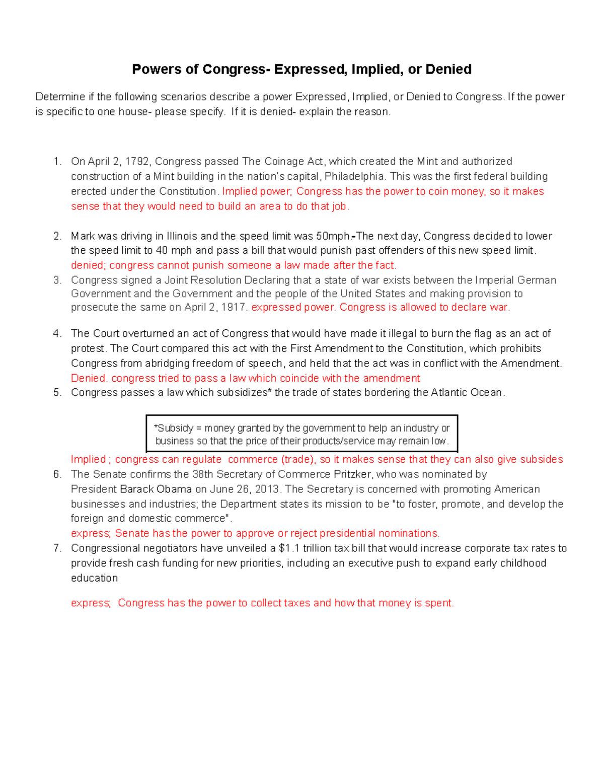 Congress Expressed \u0026 Implied Powers Overview: Powers, Debates \u0026 Impacts -  Studocu, image size:1200x1553