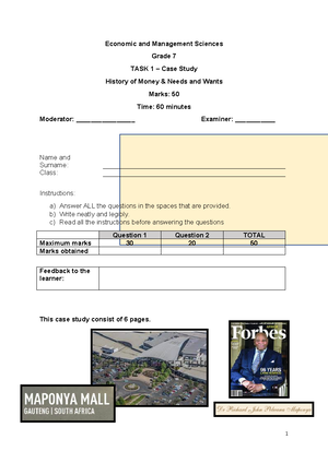 EMS term 1memo - TERM 1 TASK 1 - CASE STUDY - Economic and Management ...