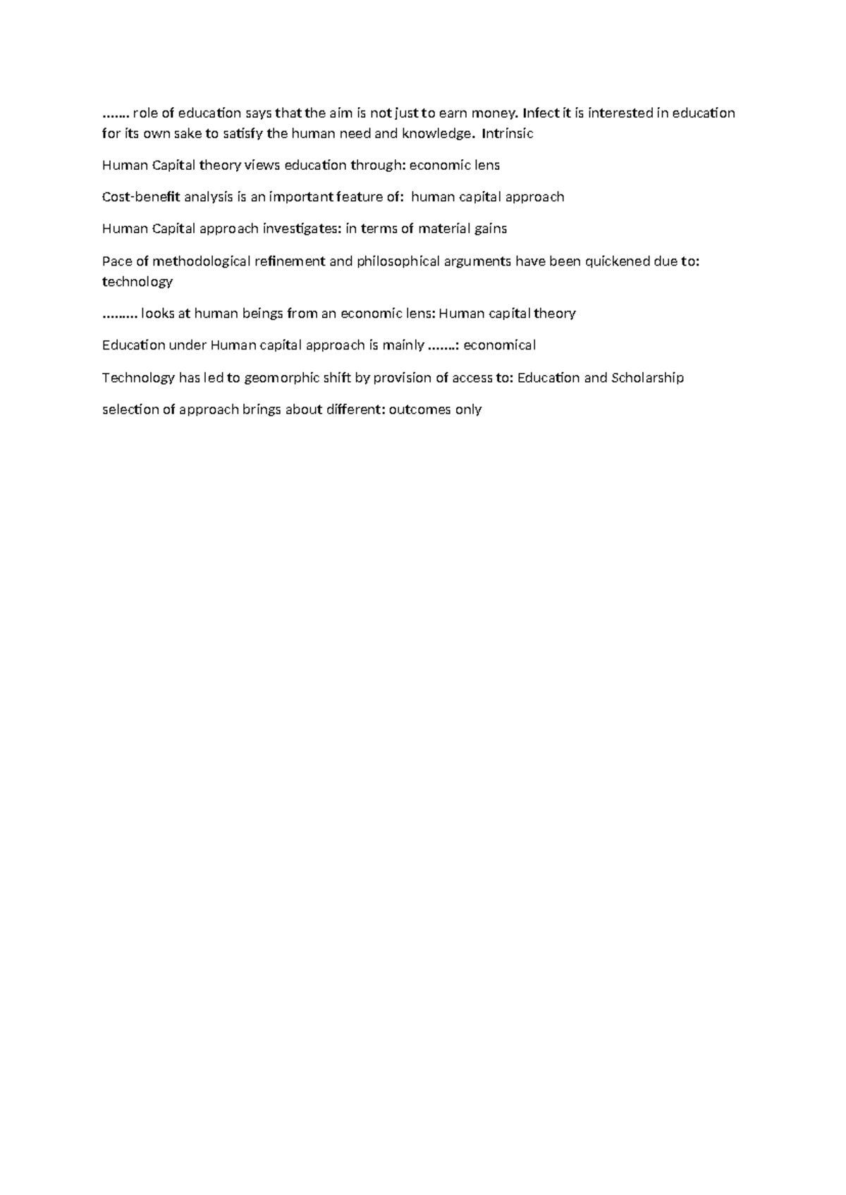 Quiz 2 - Understanding Human Capital Theory in Education - Studocu