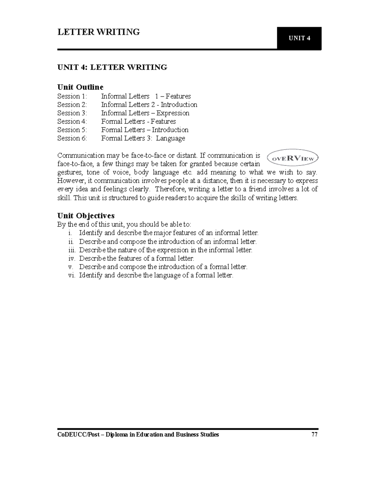 UNIT 4 - Semester 2: Letter Writing Techniques and Features - Studocu