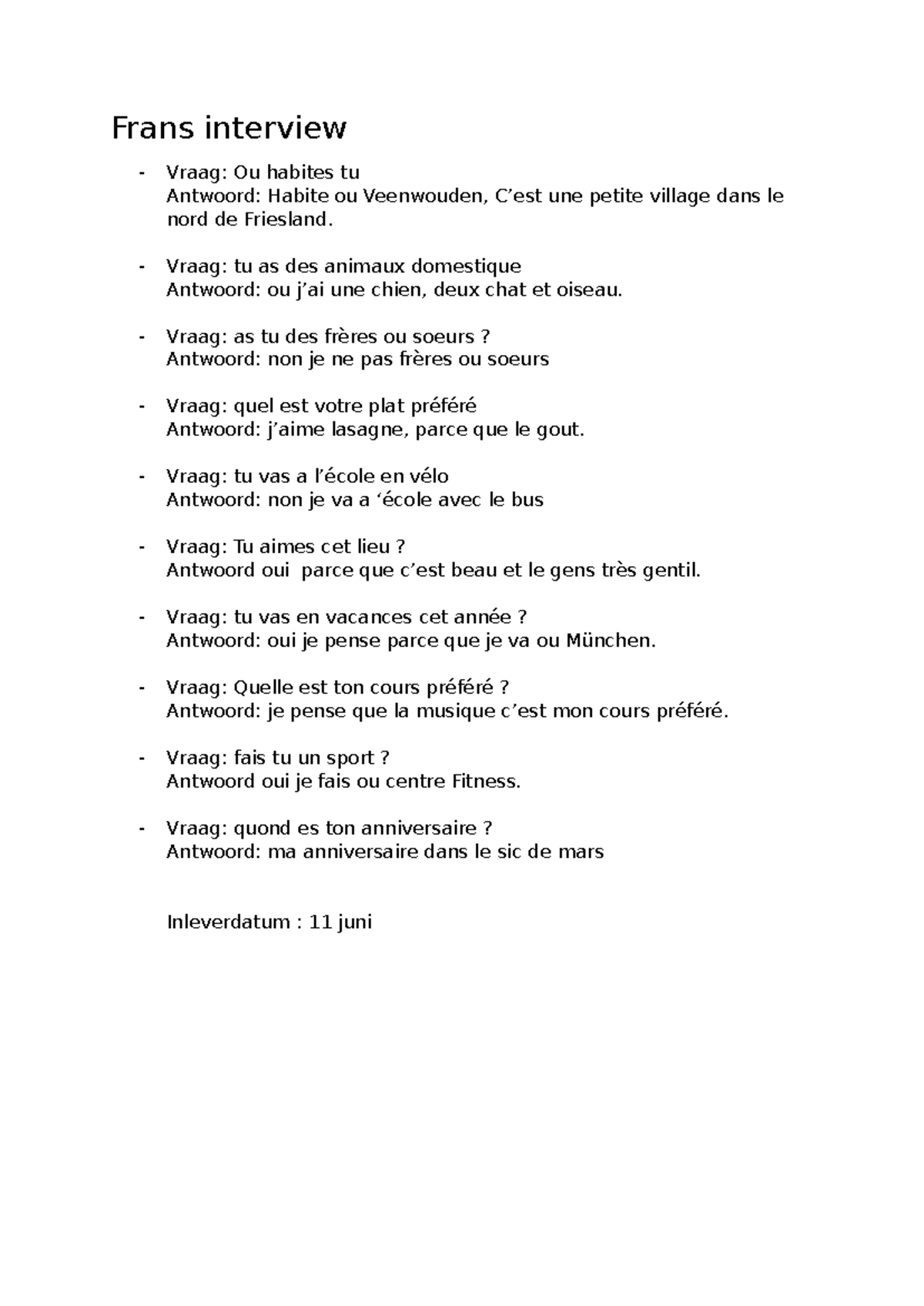 Frans Interview Questions and Answers V4B - Studeersnel