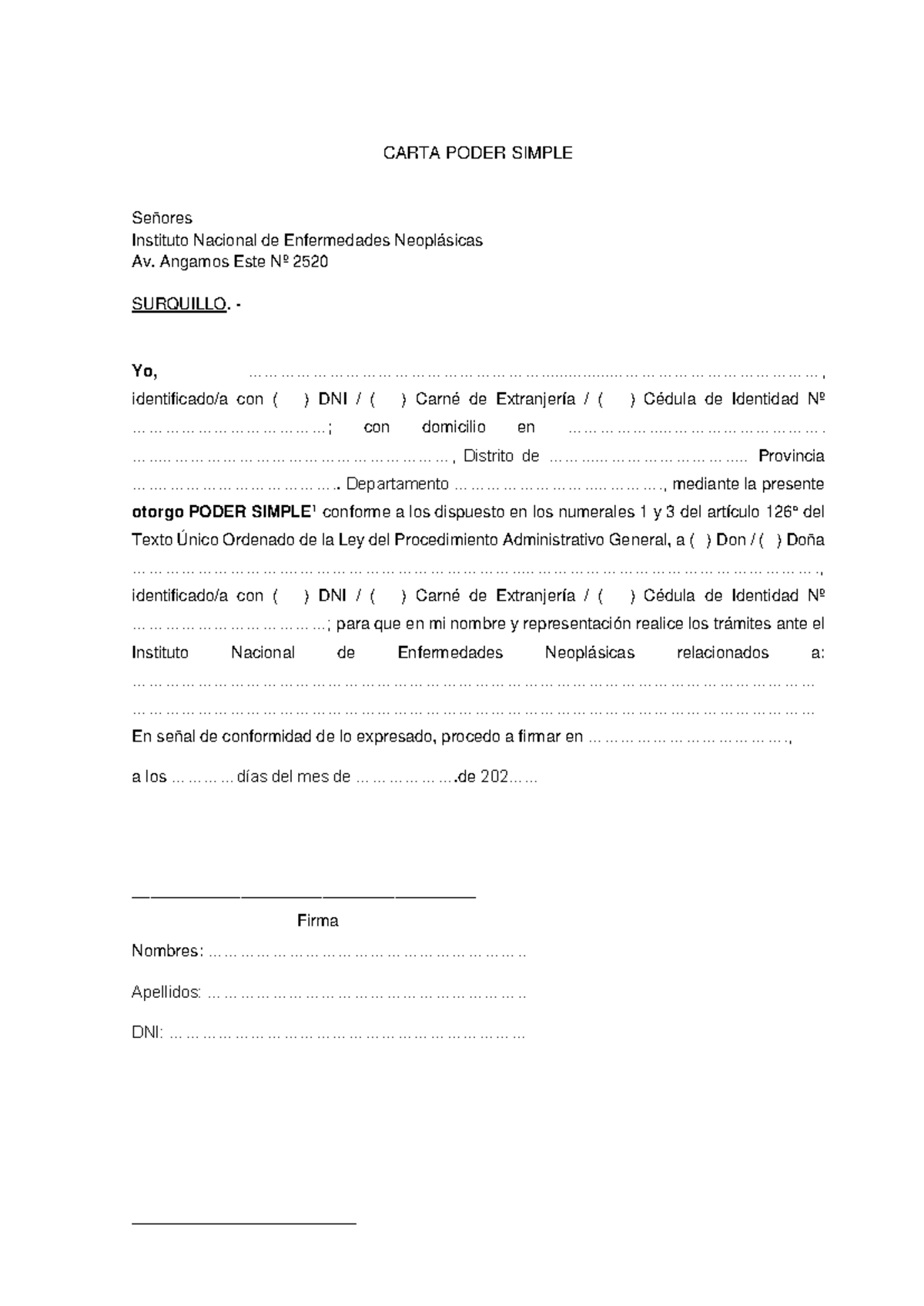 CARTA PODER SIMPLE - Procedimiento Administrativo General - Studocu