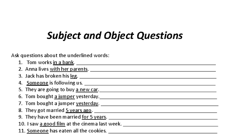 Subject vs Object Questions: Understanding the Differences - Studocu