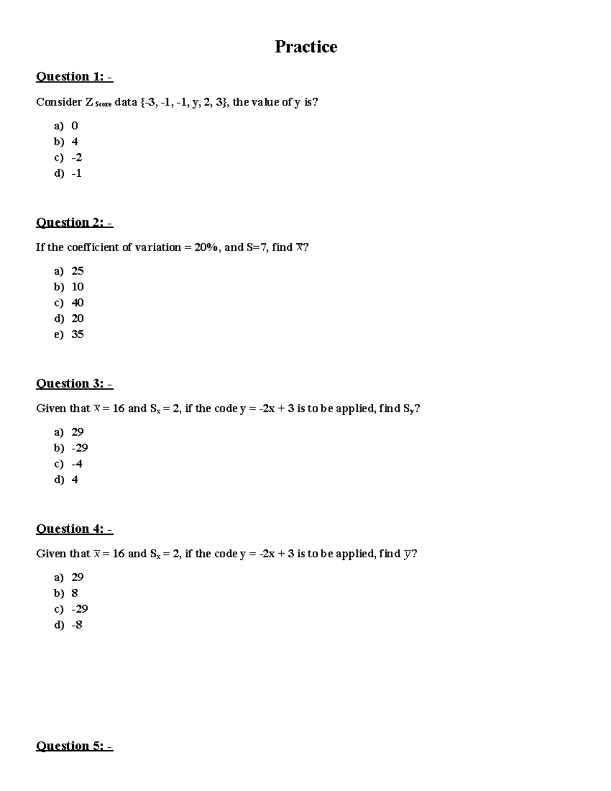 Practice (Possible Mid Questions) (Statistics) - Practice Question 1 ...