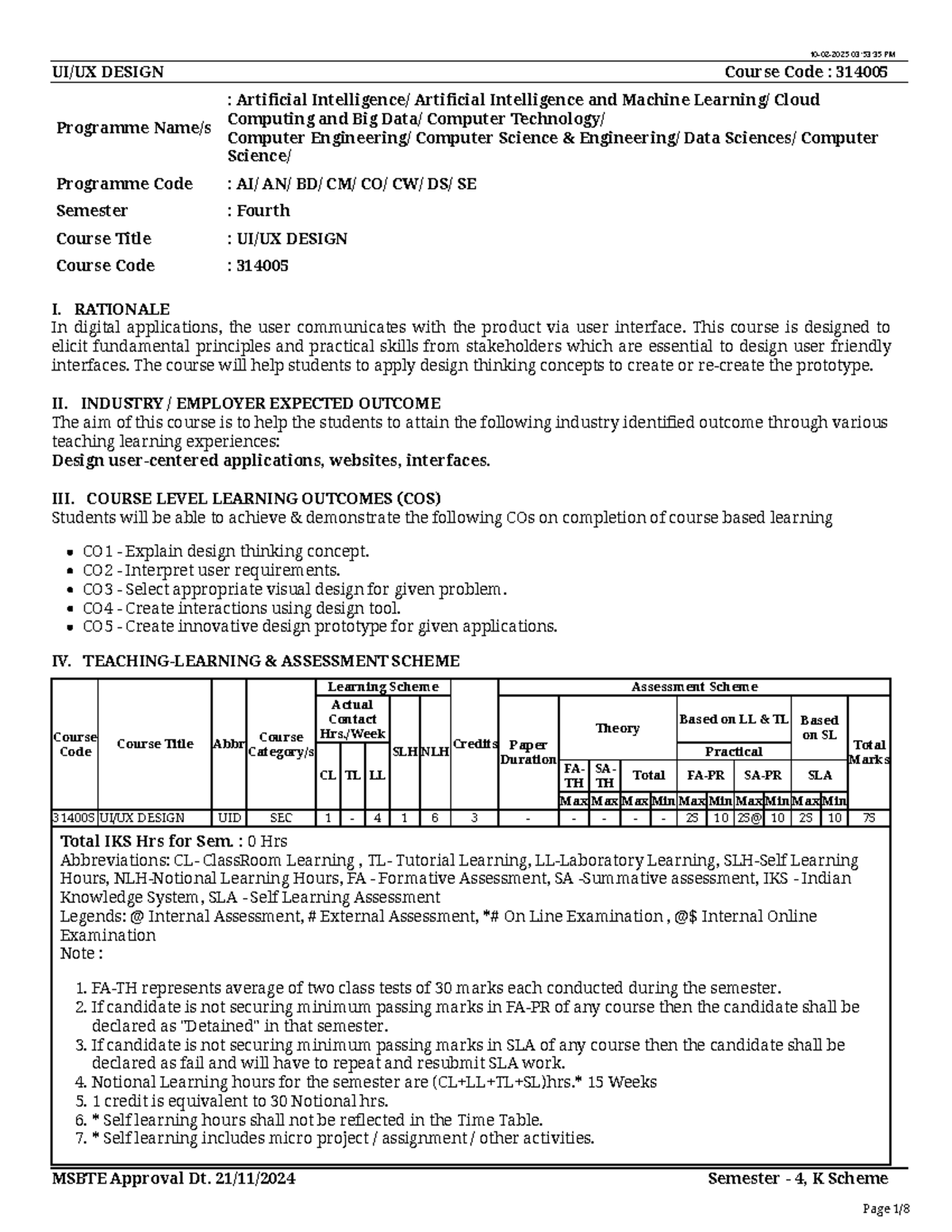 UI/UX DESIGN Syllabus Overview - Course Code: 314005, Semester 4 - Studocu