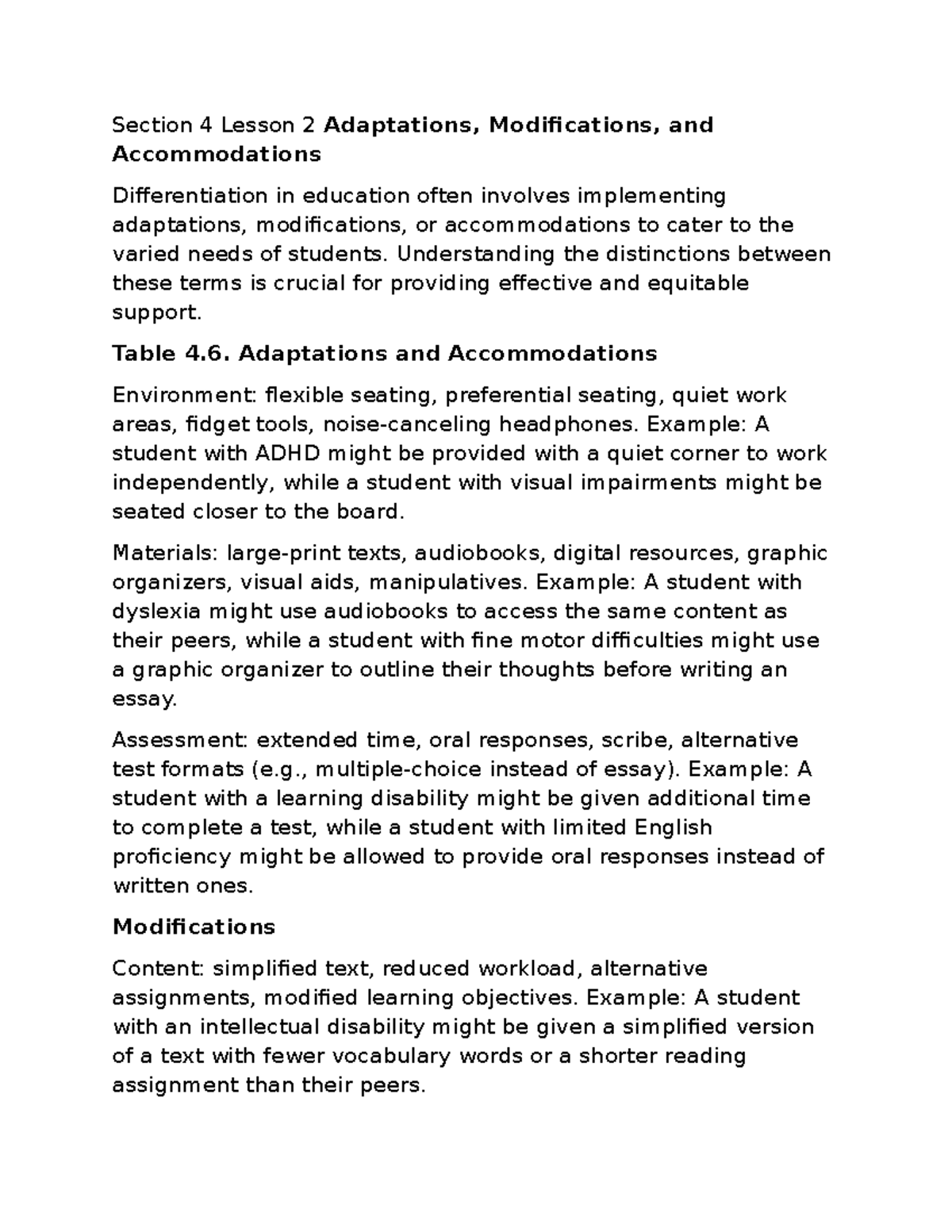 Section 4 Lesson 2: Understanding Adaptations & Accommodations in ...