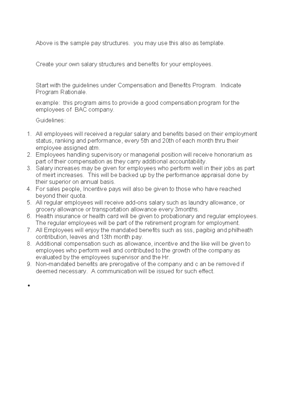 General Instructions - Notes and - Above is the sample pay structures ...
