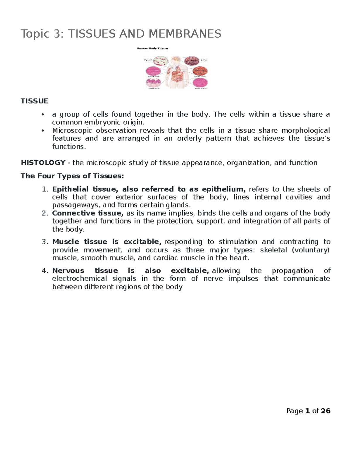 Lesson 3: Tissues and Histology Overview - Studocu