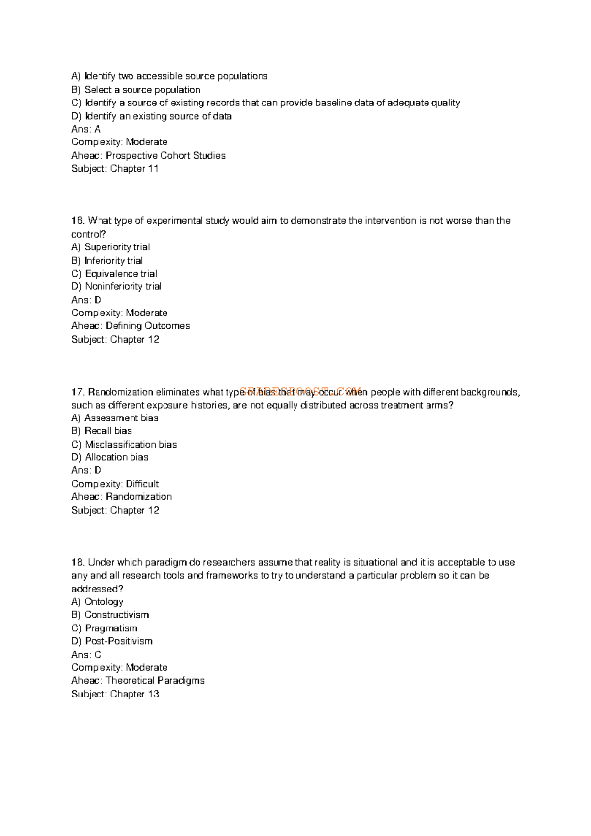Test Bank: Introduction to Health Research Methods (3rd Ed) - Chapters ...