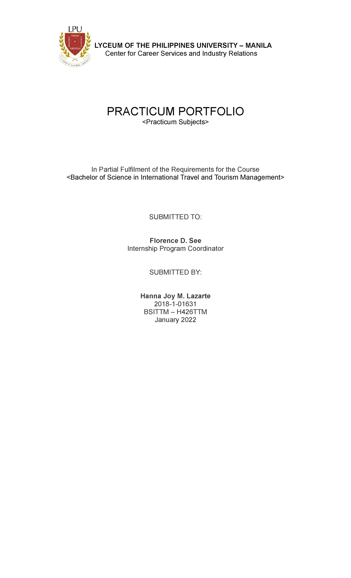 Practicum Portfolio Format for BSITTM – H426TTM Students - Studocu
