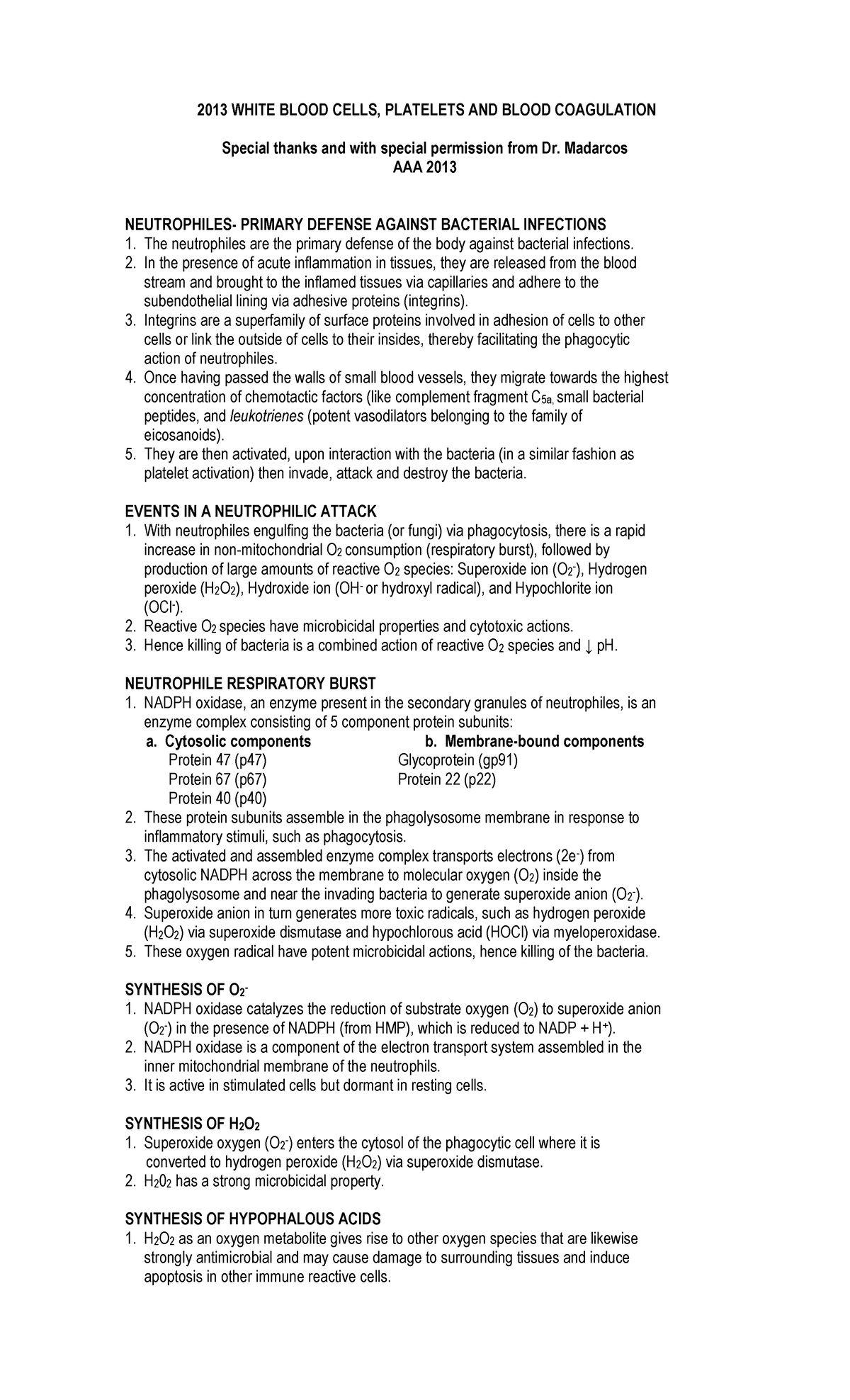 [Madarcos Notes] WBC and Coagulation - 2013 WHITE BLOOD CELLS ...