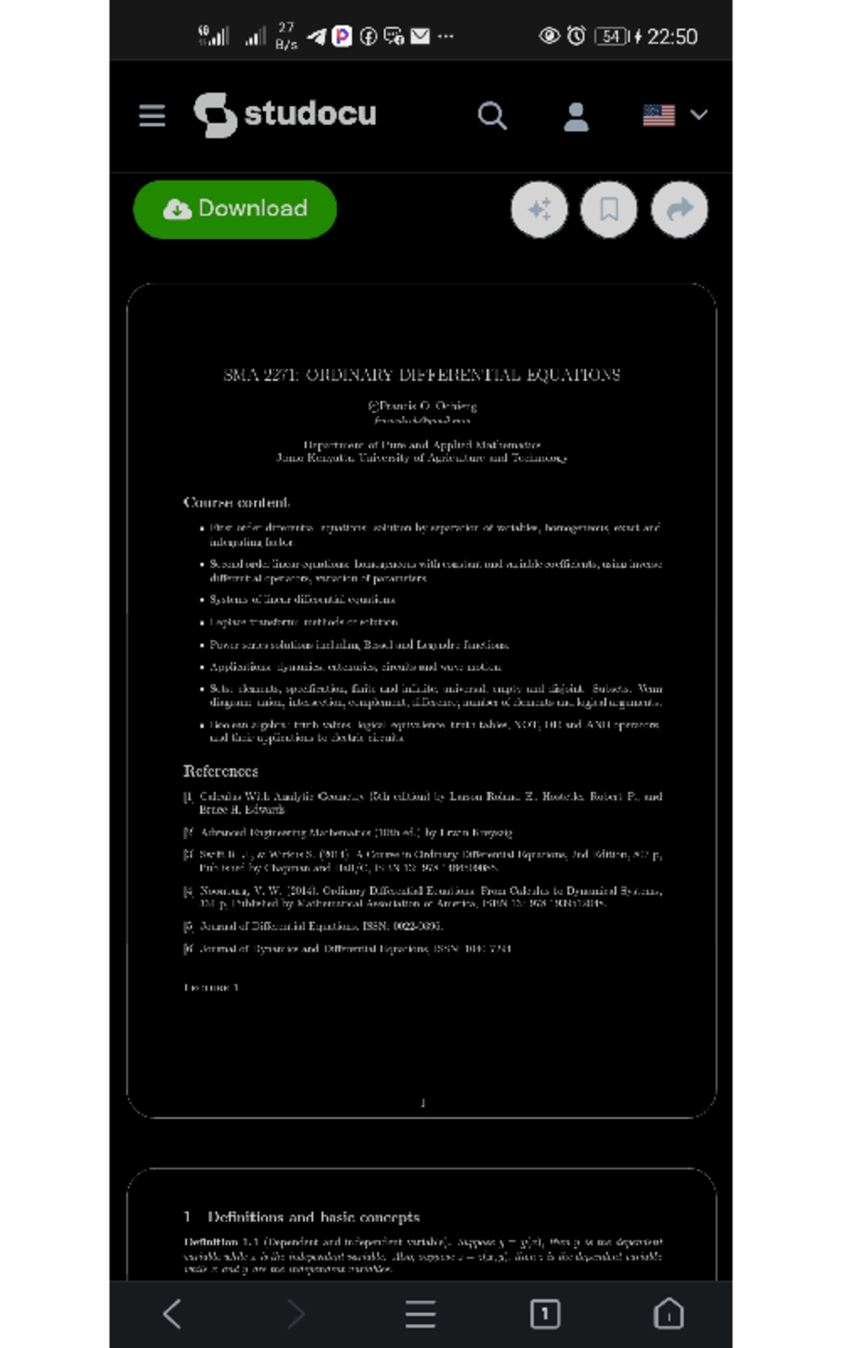 SMA 2271: Lecture Notes on Ordinary Differential Equations - Studocu