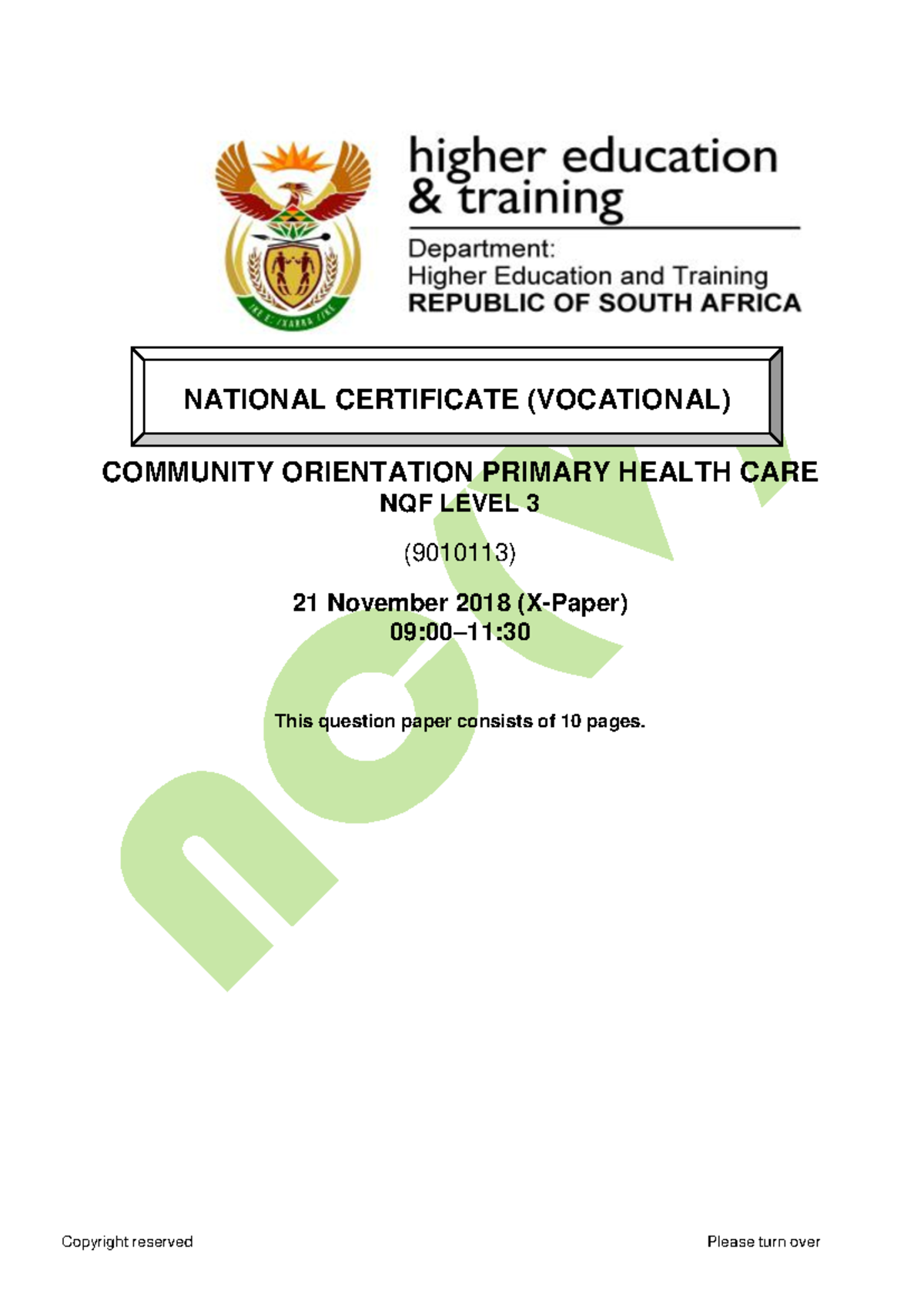NCV3 9010113 Community Orientation Primary Health Care Exam Nov 2018 ...