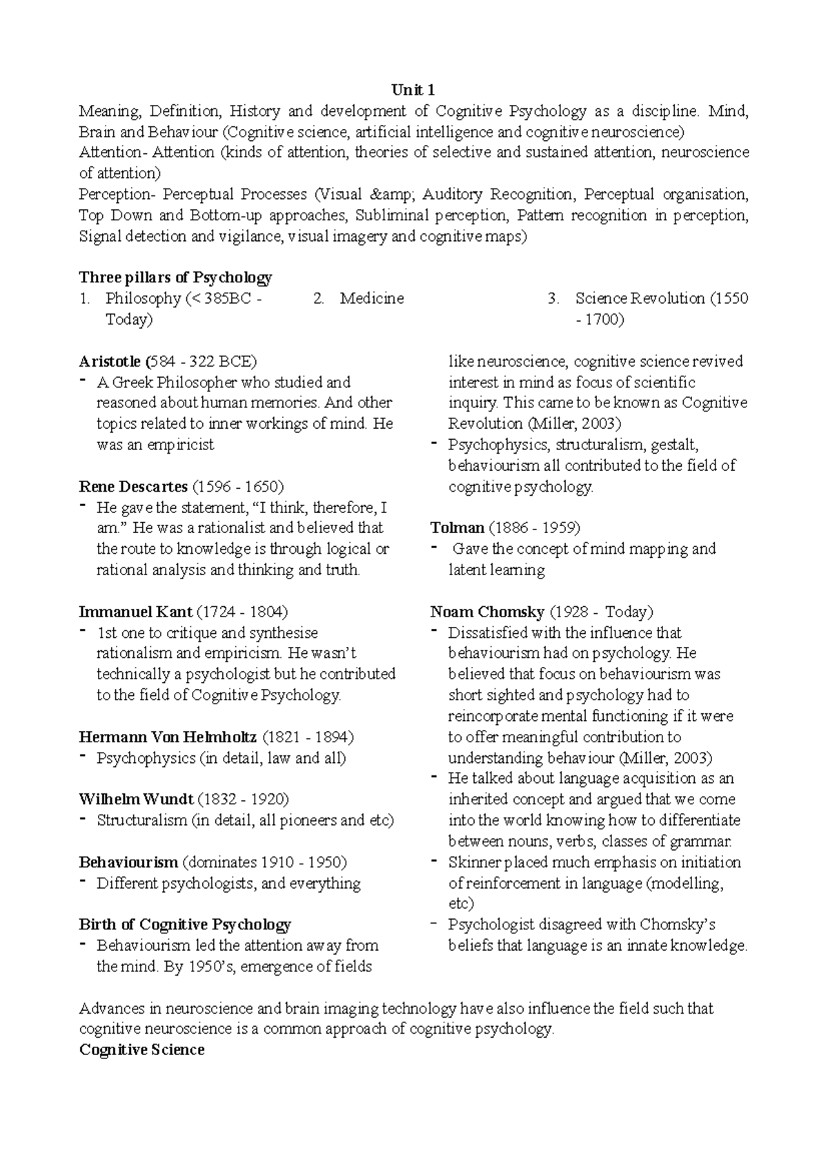 Cognitive Psychology Overview: Unit 1 & 2 Insights and Theories - Studocu