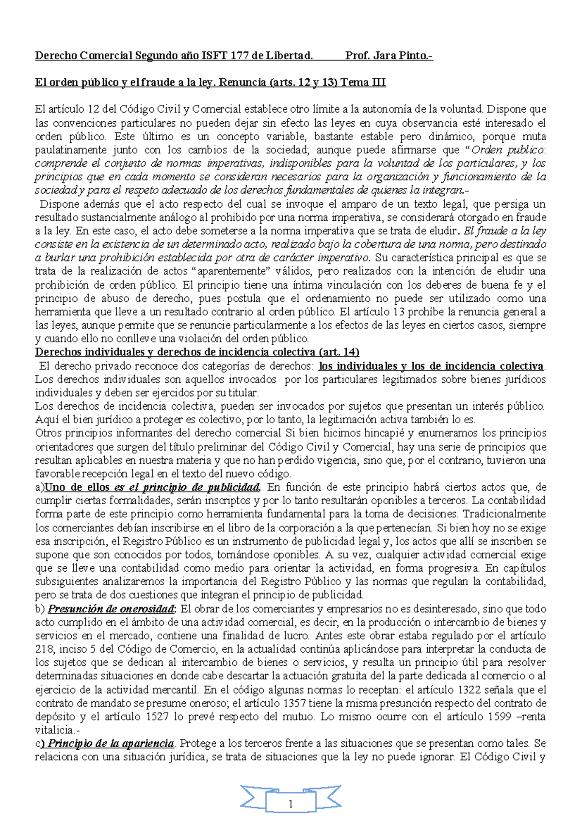 Derecho Comercial Tema III: Orden Público y Fraude a la Ley ISFT 177 ...