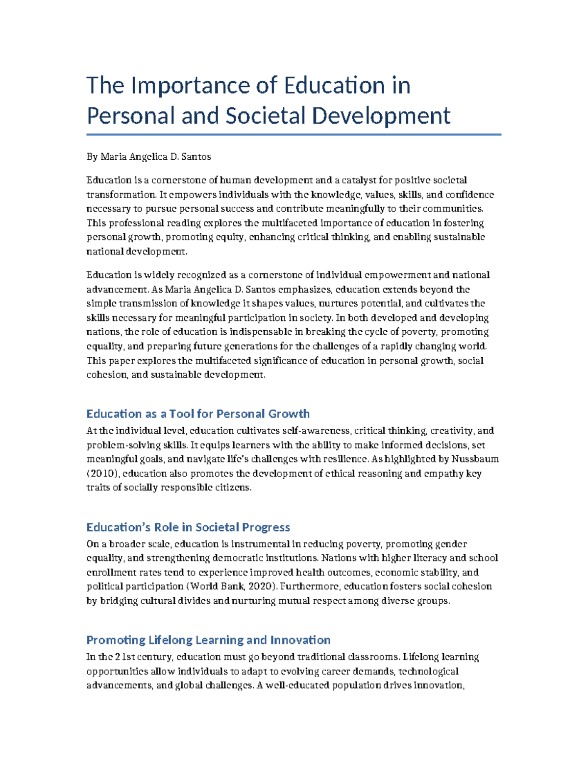 The Role of Education in Personal & Societal Development: A Study - Studocu