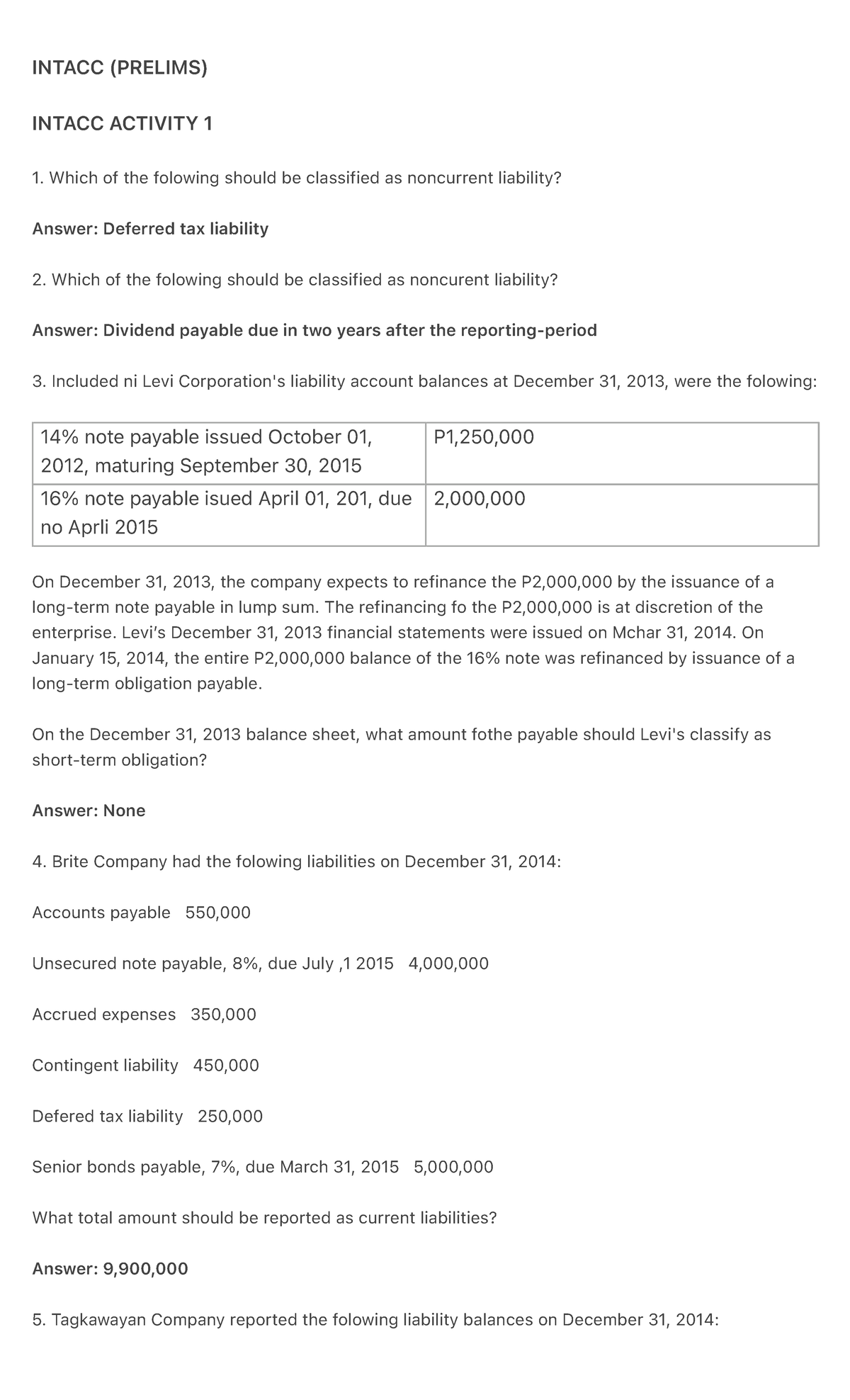 INTACC prelims quiz on liabilities and warranty accounting - Studocu
