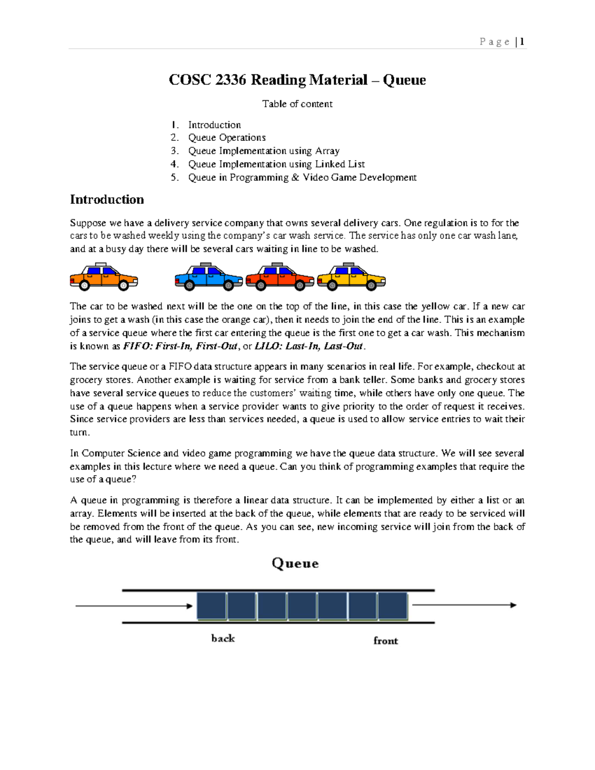 COSC 2336 Lecture Notes – Queue Data Structure - Studocu