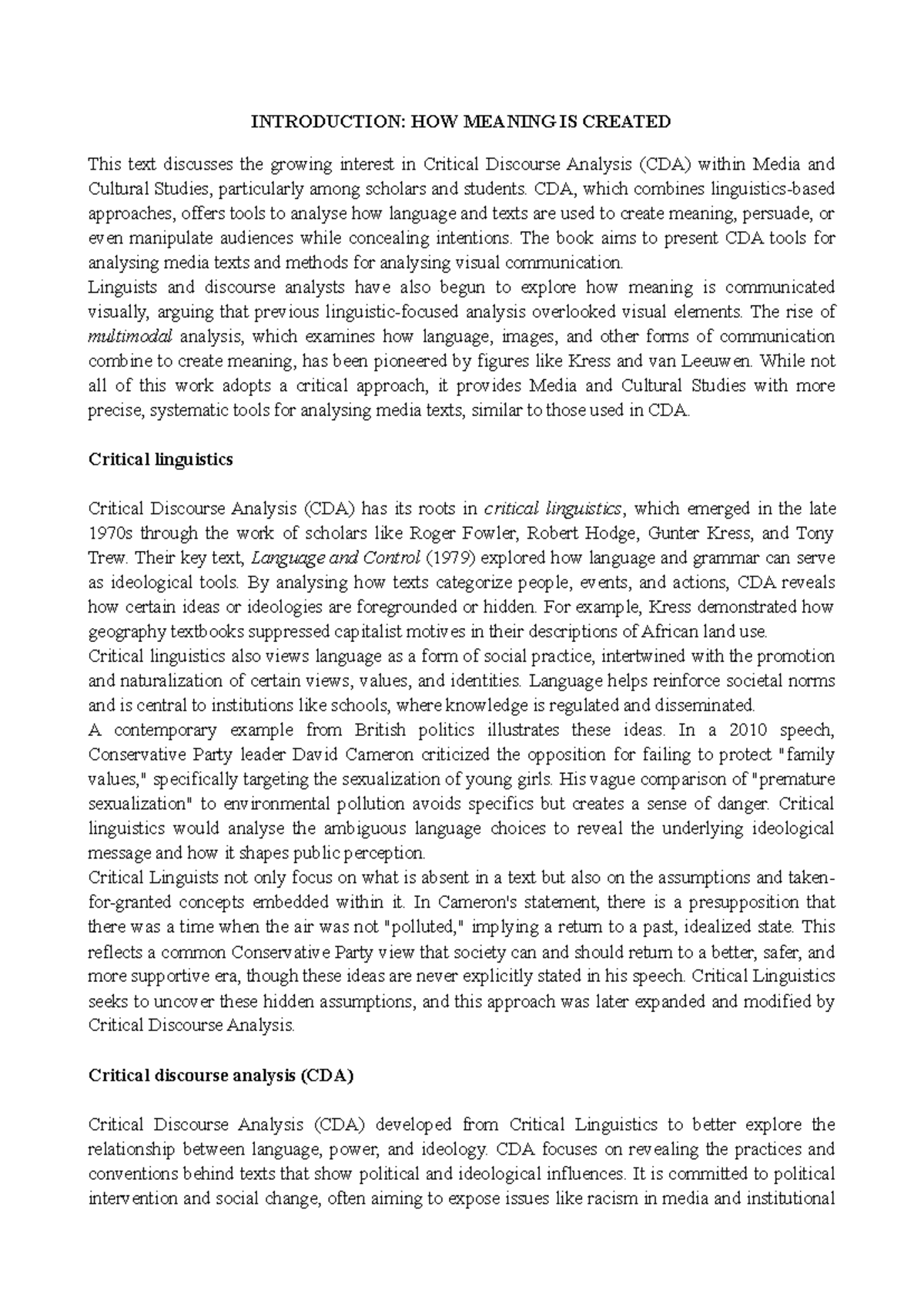 Critical Discourse Analysis (CDA) in Media & Cultural Studies: A ...