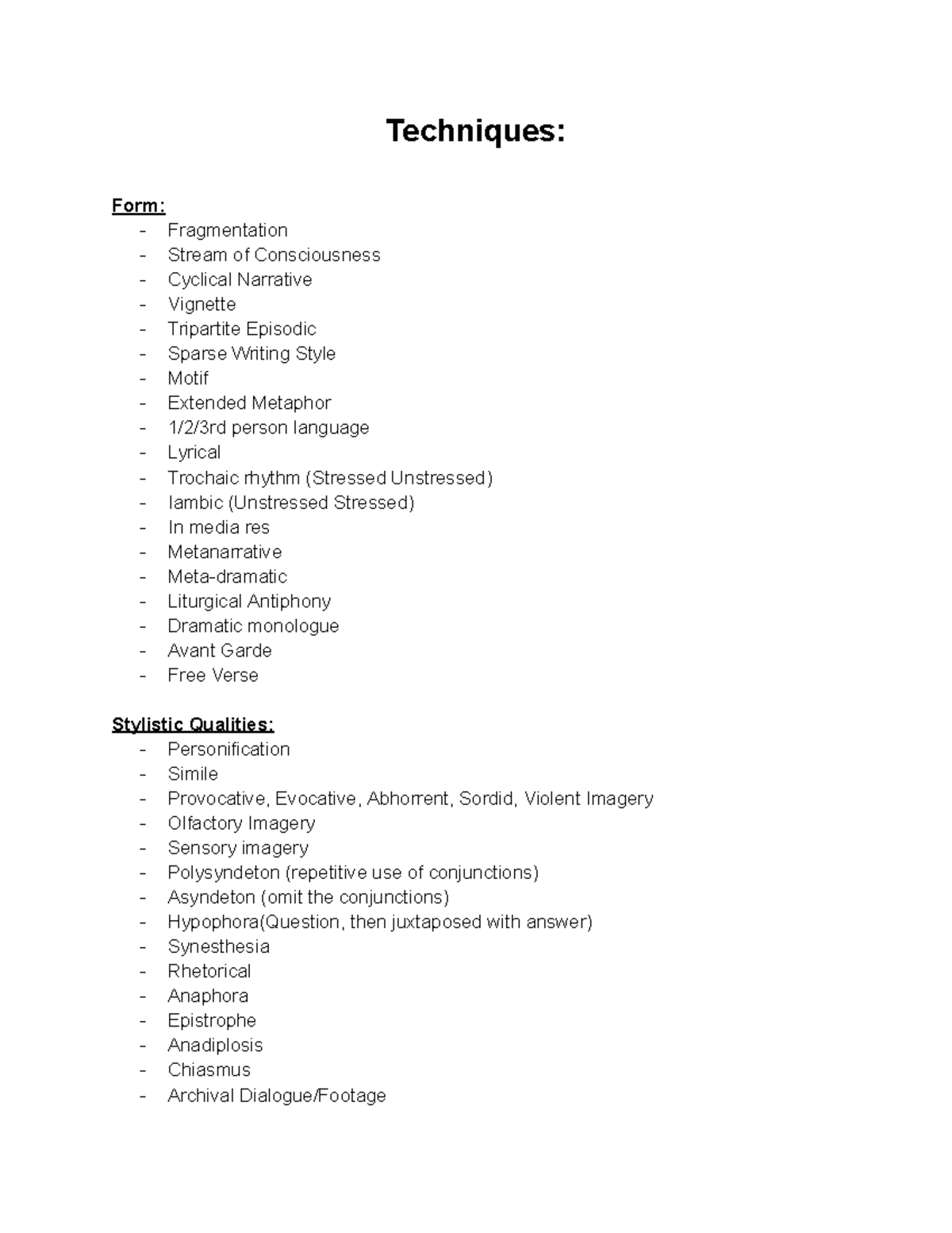 Techniques for Analysis: Fragmentation, Narrative Styles, and Imagery ...