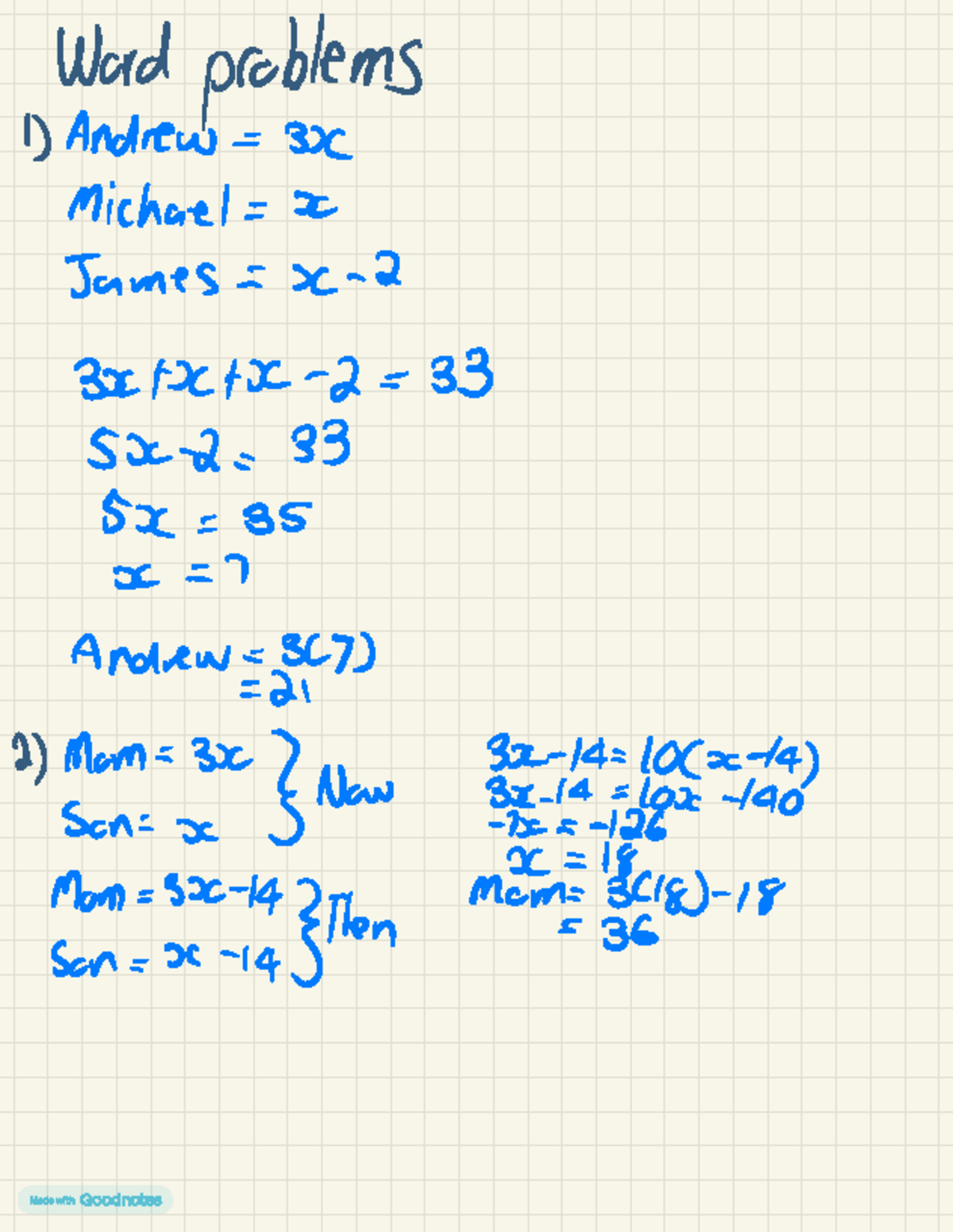 Math Notes 2 - ……….. - Word problems 1) Andrew = 3)C Michael = Jame S ...