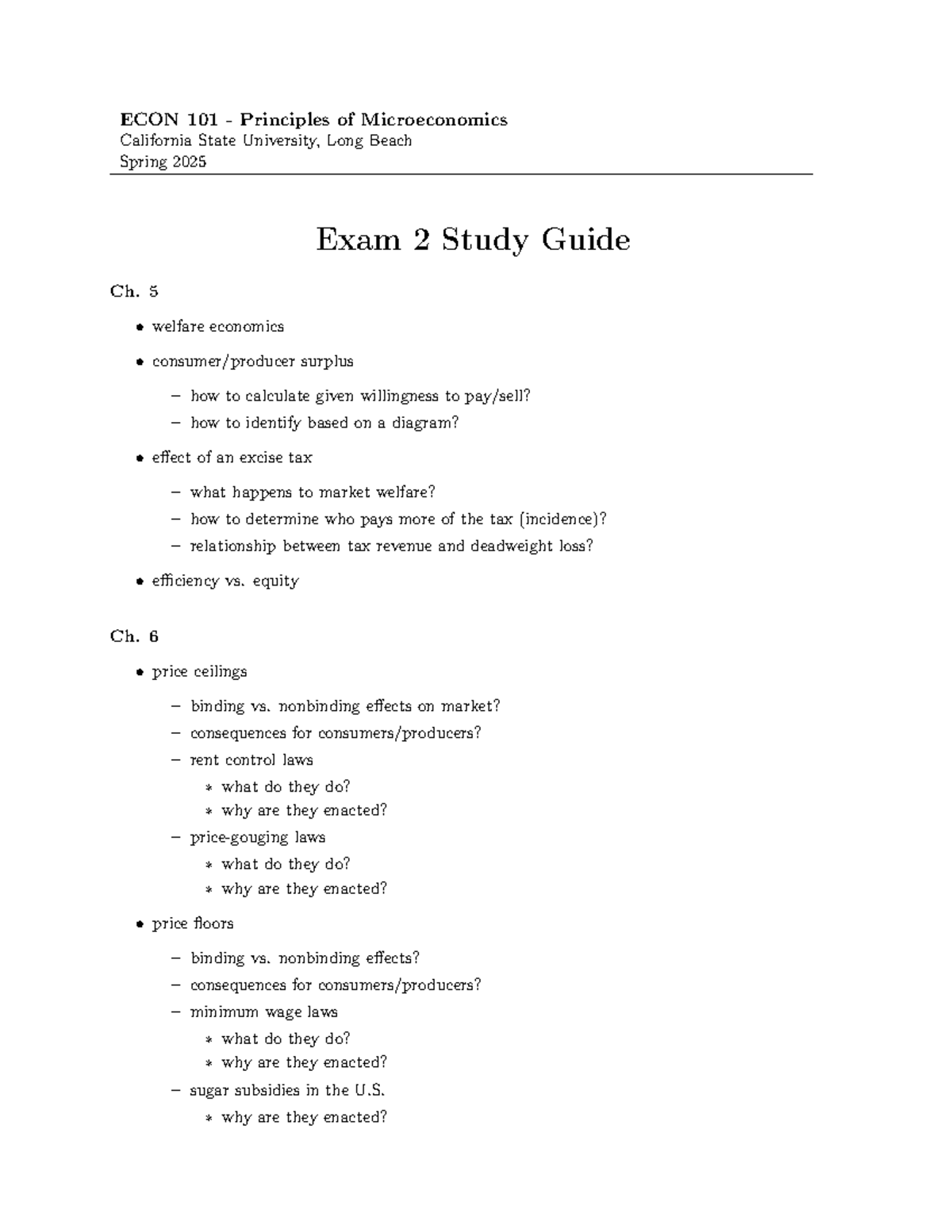 ECON 101 - Microeconomics: Exam 2 Study Guide (Spring 2025) - Studocu
