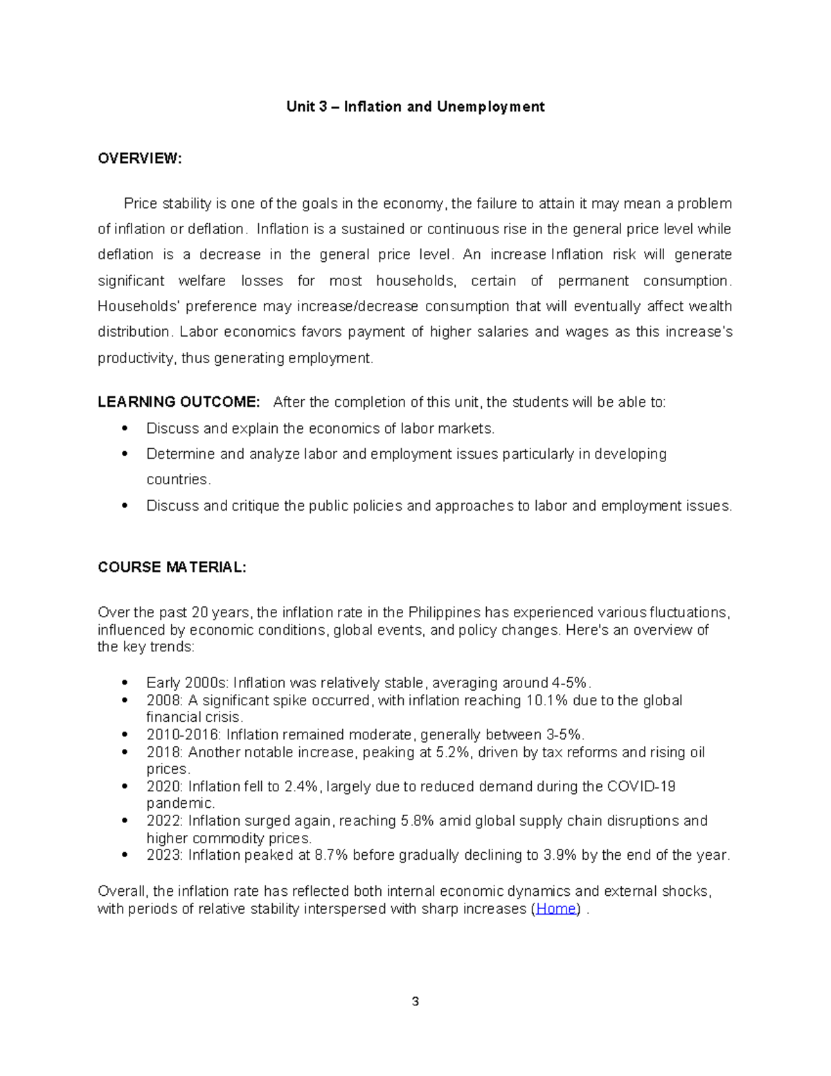 Unit 3: Inflation and Unemployment Overview and Key Concepts - Studocu