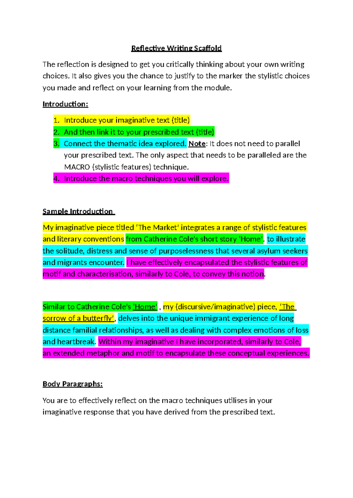 Reflective Writing Scaffold: Exploring Stylistic Choices in Imaginative ...
