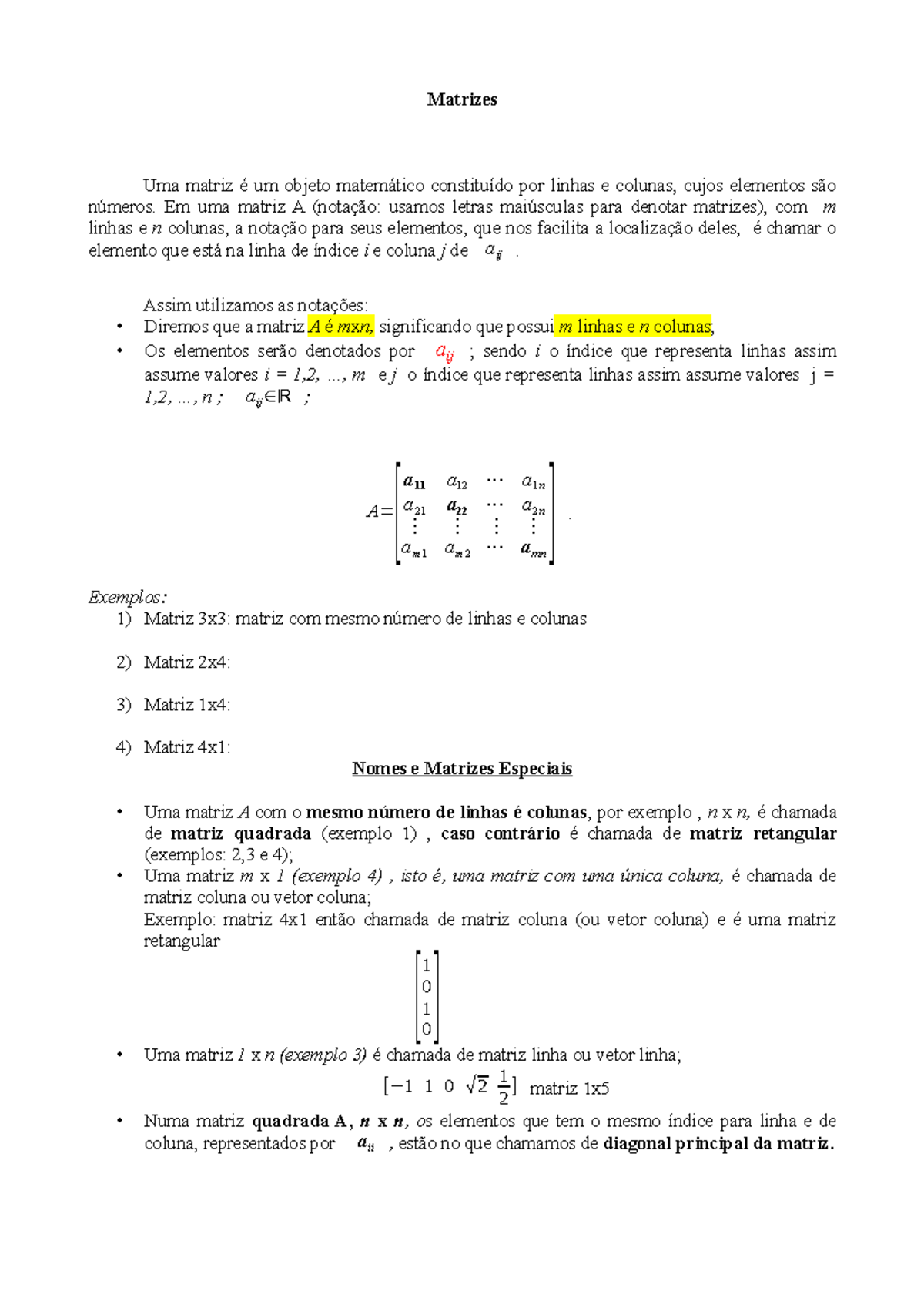 Aulas sobre Matrizes - Álgebra Linear II (MATR 202) - Studocu