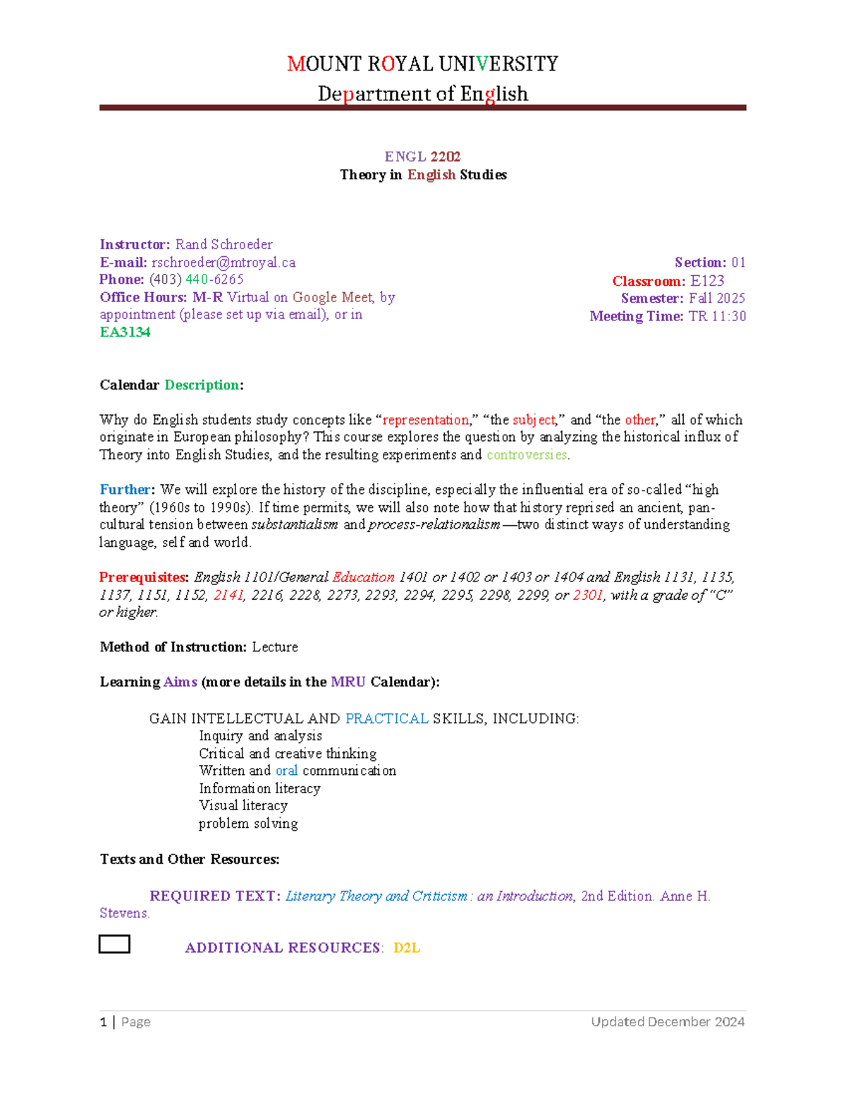 ENGL 2202-001 Fall 2025 Course Outline: Theory in English Studies - Studocu