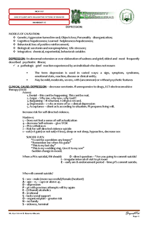 Care of Clients with Maladaptive Patterns of Behavior - NCM 117 Handout ...