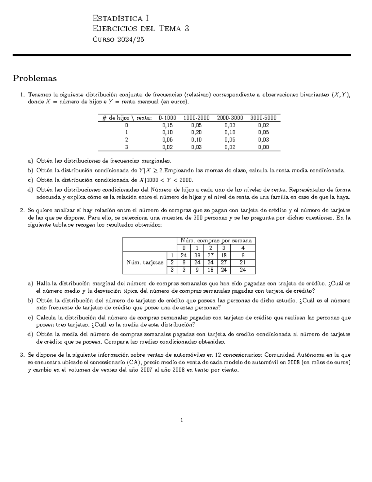 Hoja3 esp enun - son ejercicios - Estadística I Ejercicios del Tema 3 ...