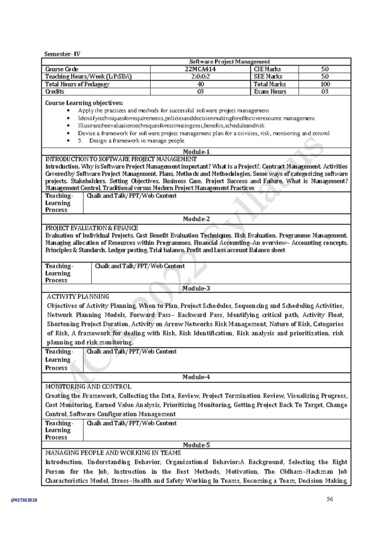 22MCA414 SPM - Comprehensive Course Overview and Assessment Details ...