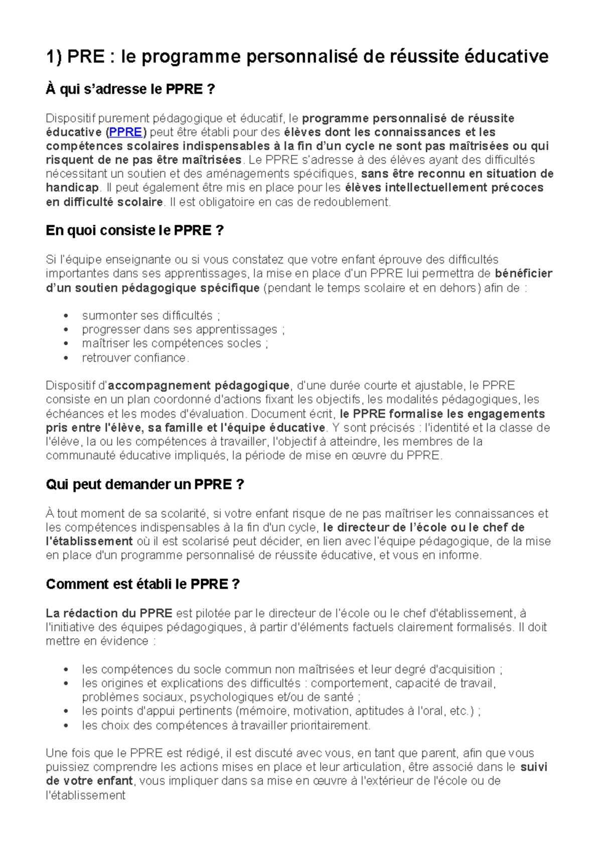 PPRE PAI PAP PPS – Résumé des Programmes Éducatifs et Accompagnements ...