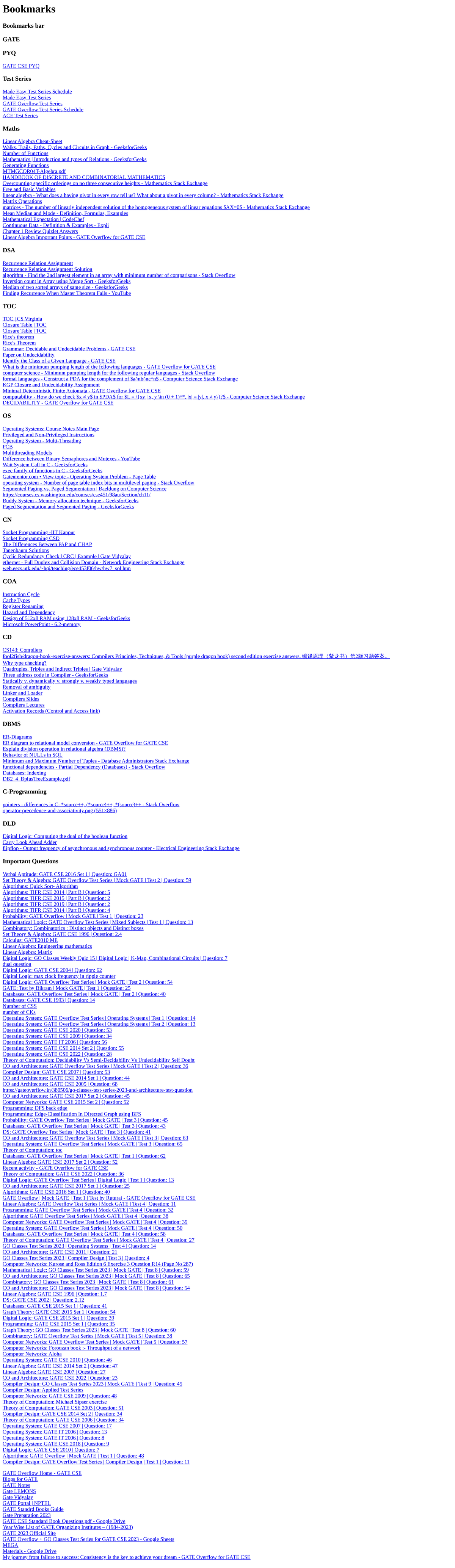 GATE CSE Resource Bookmarks: PYQ, Test Series & Study Materials - Studocu