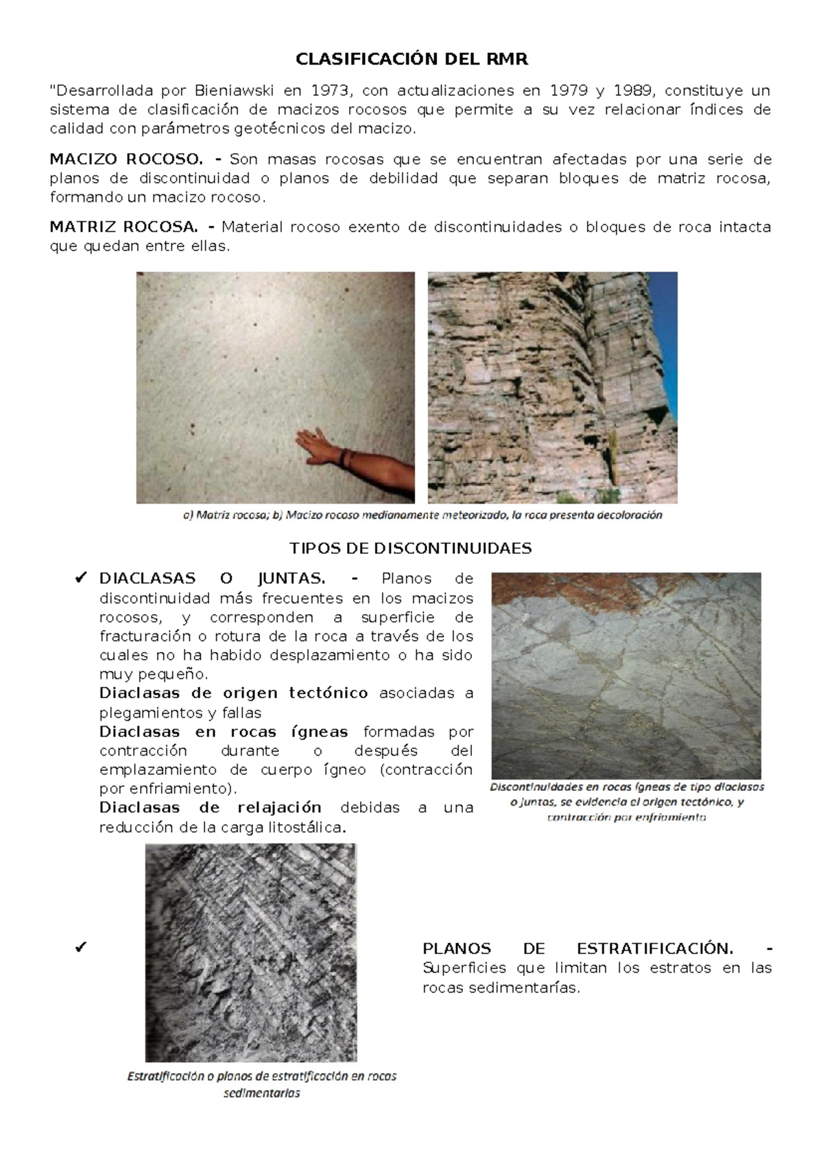 Clasificación del RMR - Resumen y Cálculo de RMR (Geotecnia) - Studocu